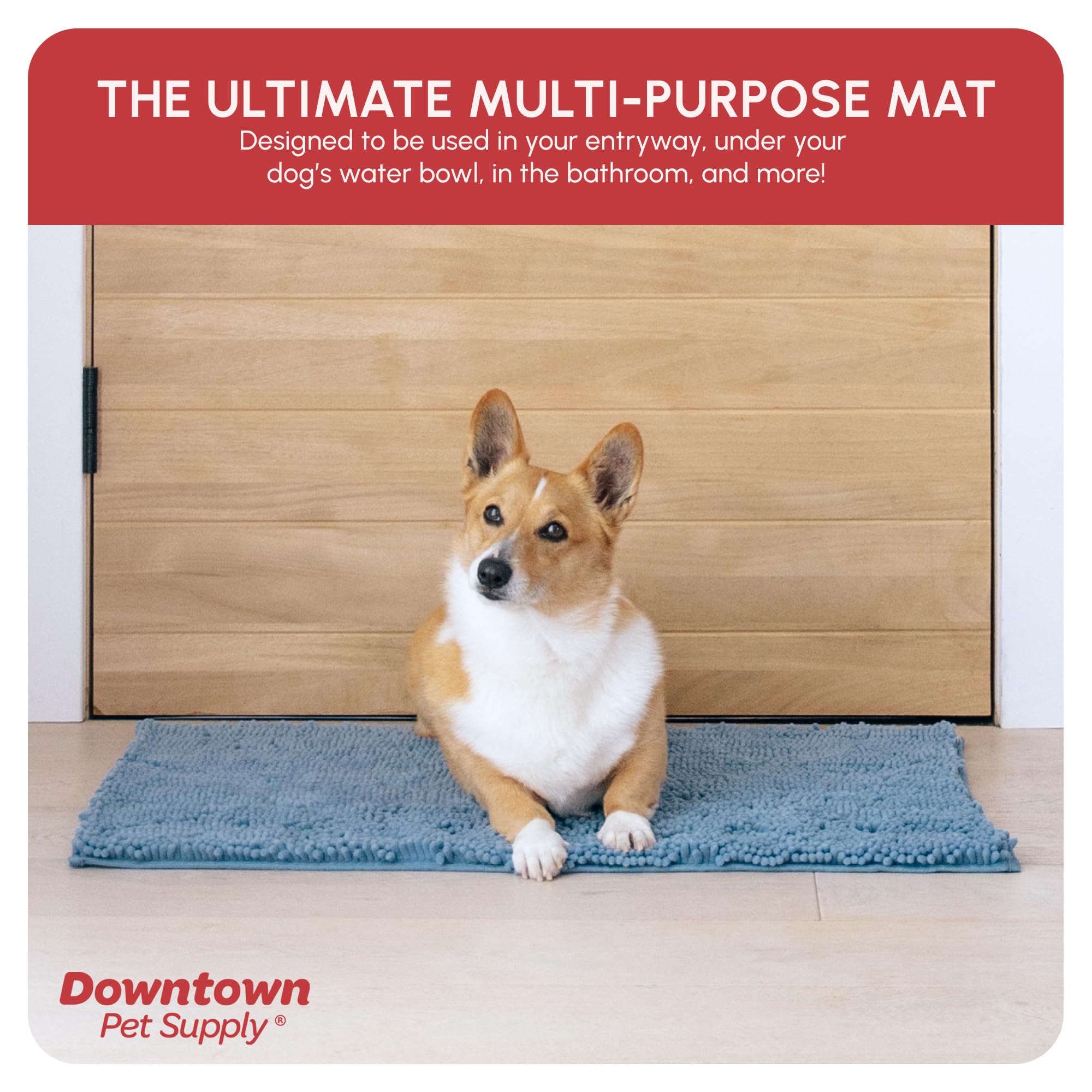 My Doggy Place Medium Faded Denim Microfiber Dog Mat, 31'' X 20'', Absorbent And Quick-Drying, Non-Slip Rubber Backed, Machine W