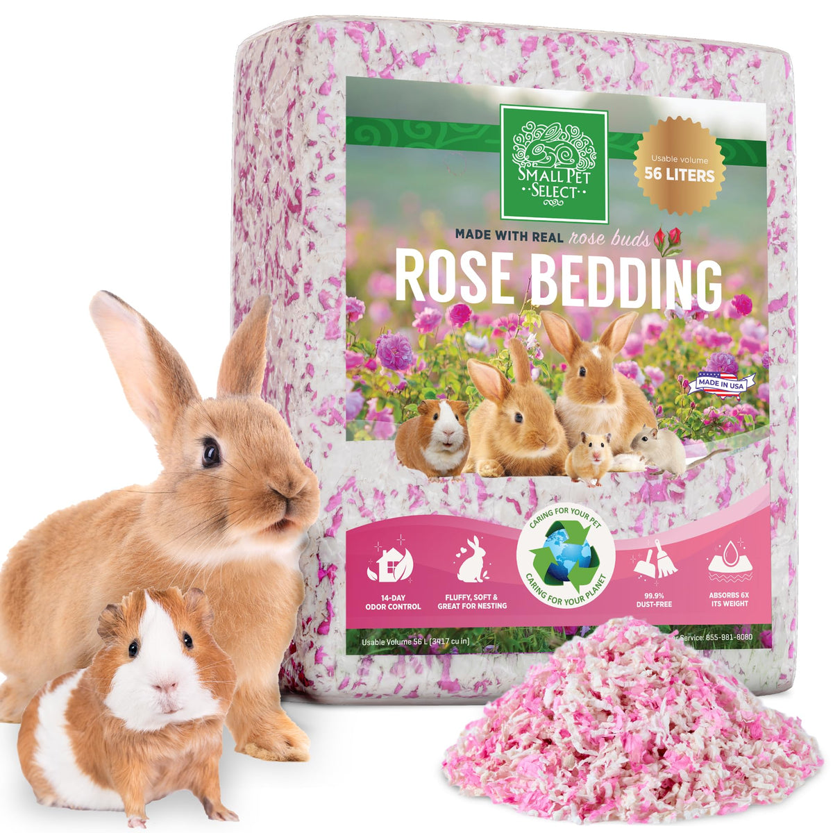 Small Pet Select - Natural Paper Bedding With Real Rose Petals. Rabbits, Guinea Pigs, And Other Small Animals, 56L