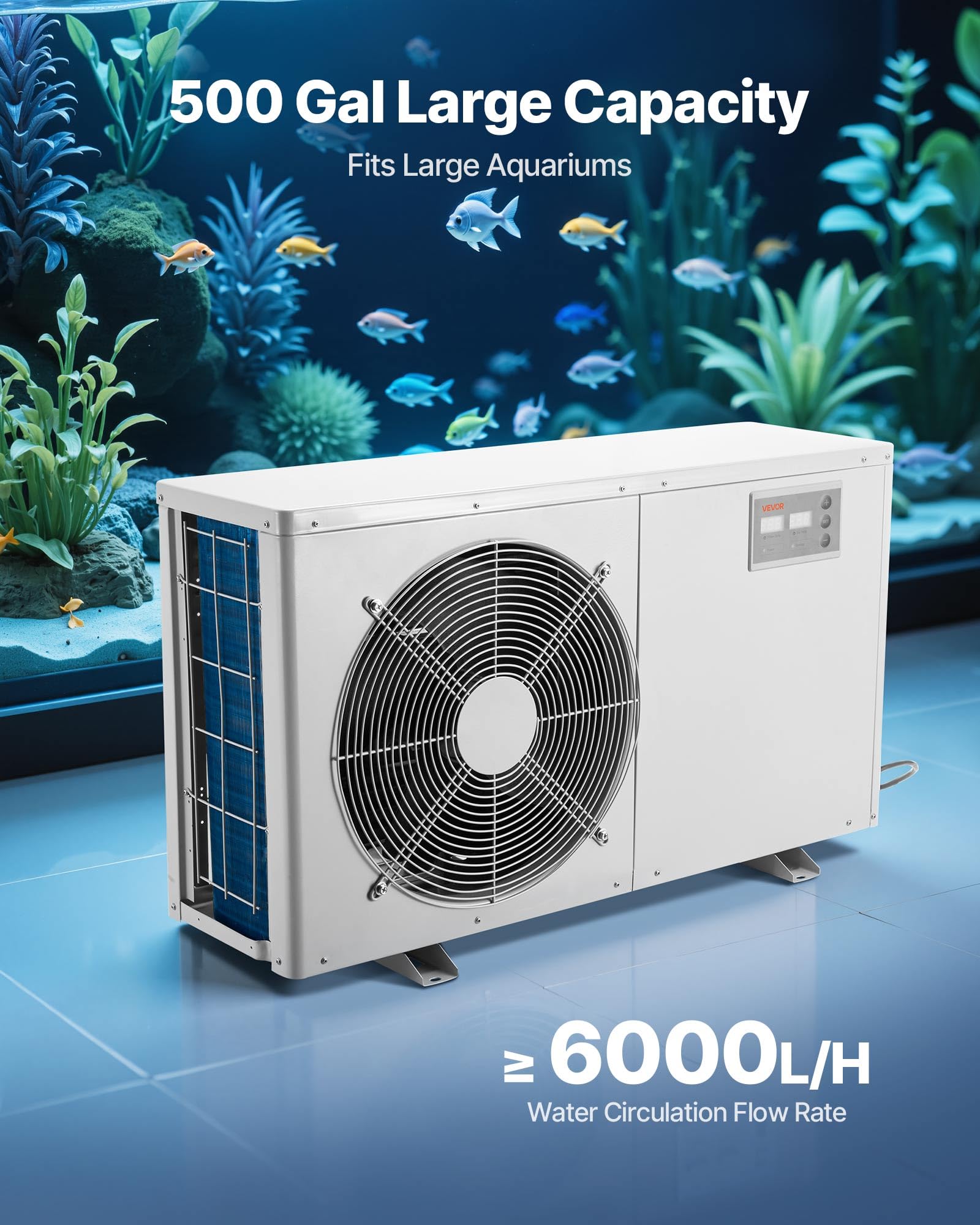 VEVOR Aquarium Chiller 500 Gallon, 1-1/2 HP Water Chiller for Hydroponics, Fast Cooling for Fish Tank,Axolotl,Coral Reef,Quiet R