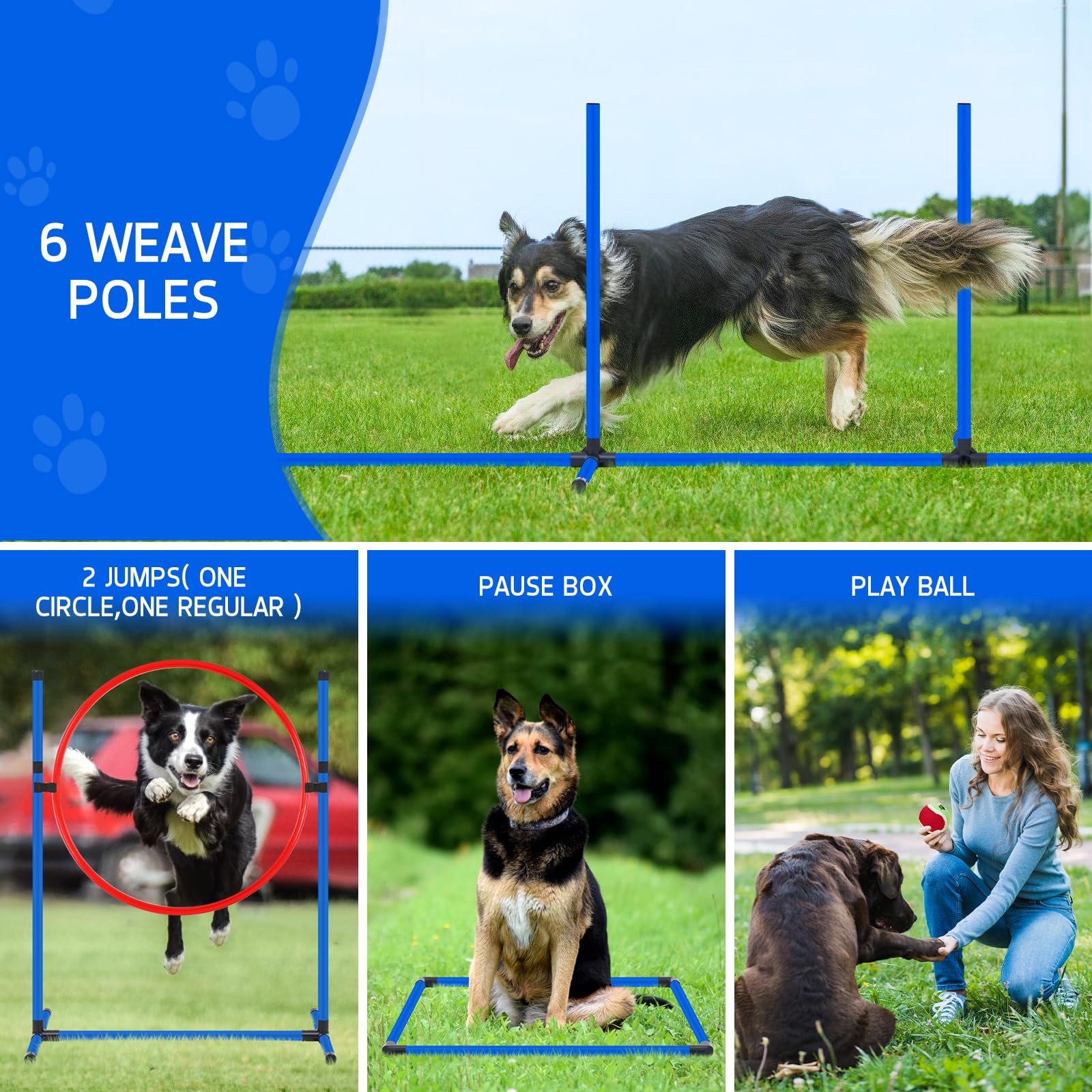 Dog Agility Course Backyard Set Dog Agility Equipment Obstacle Course Backyard Includes Adjustable High Hurdle,6 Weave Poles,Ext