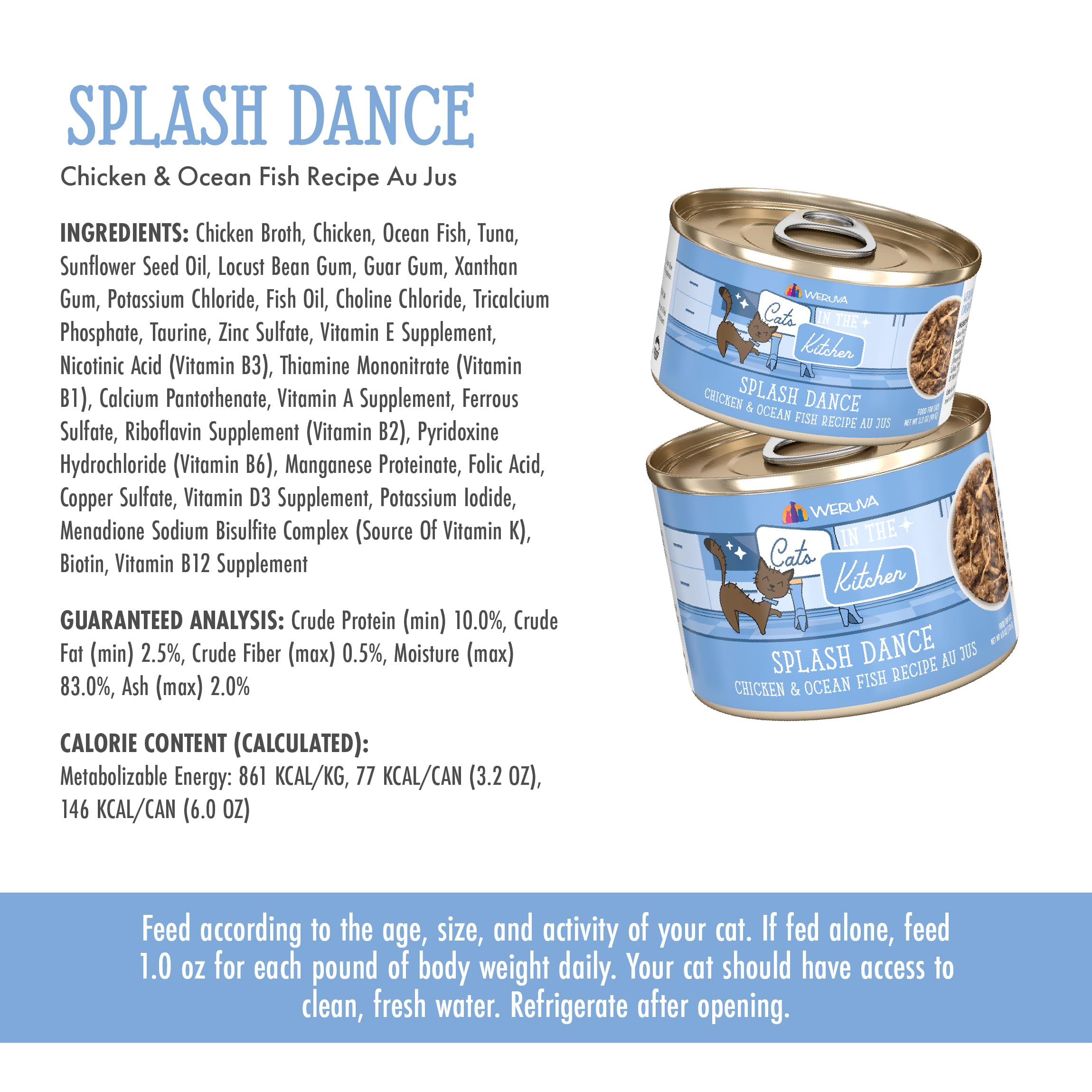 Weruva Cats in The Kitchen, Splash Dance with Chicken & Ocean Fish Au Jus Cat Food, 6oz Can (Pack of 24)
