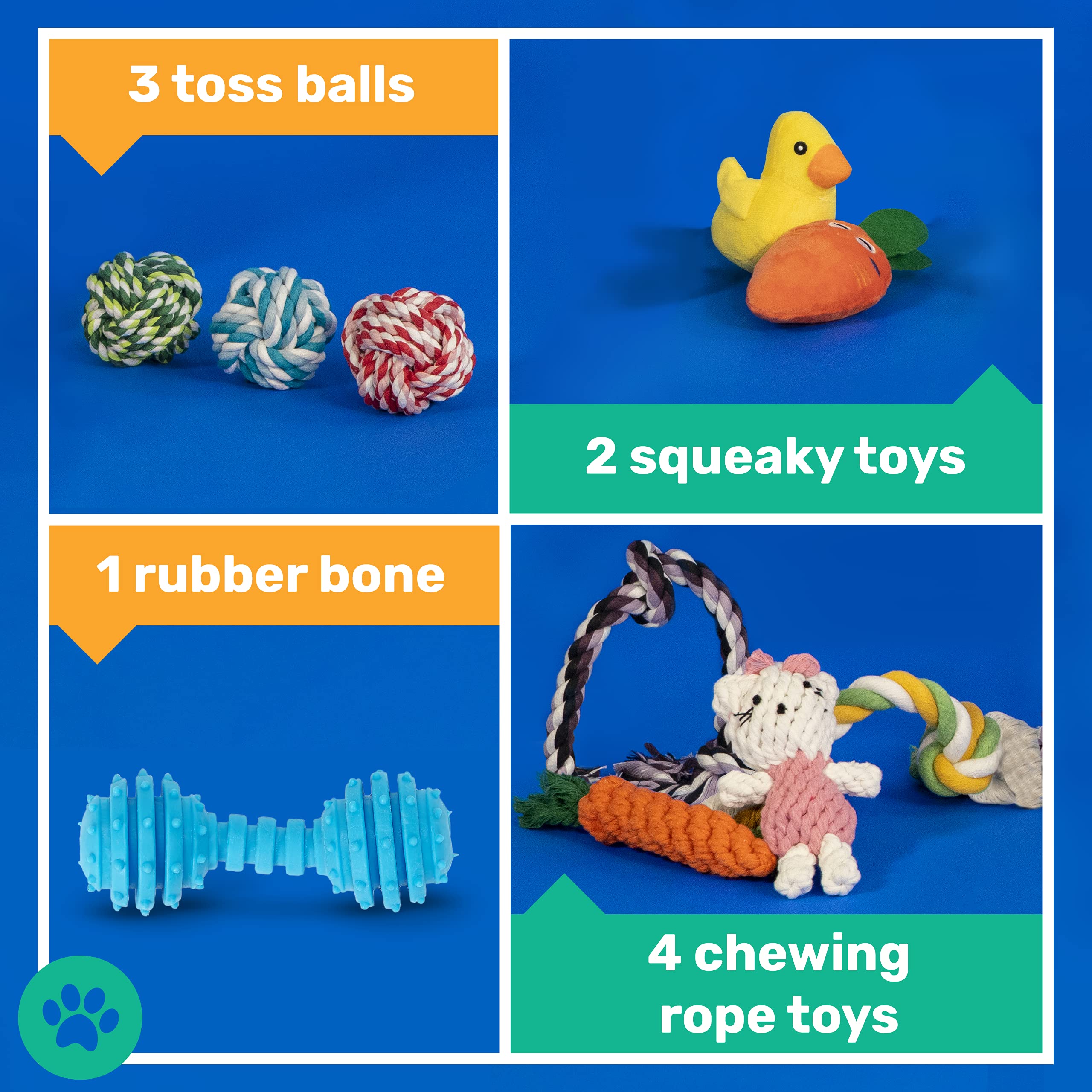Amzpets 10 Dog Toys For Small Dogs And Puppies, Squeaky Dog Toys Rope Toys For Plush Games, With Chewing Ropes/Balls/Rubber Bone