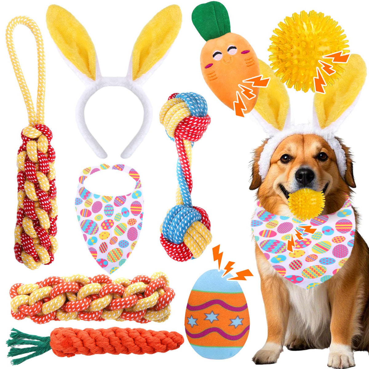 Mity Rain 10Pcs Easter Dog Toys, Interactive Dog Toys Easter Pack For Small/Medium/Large Dogs, Dog Easter Gifts Of Squeaky Toys 