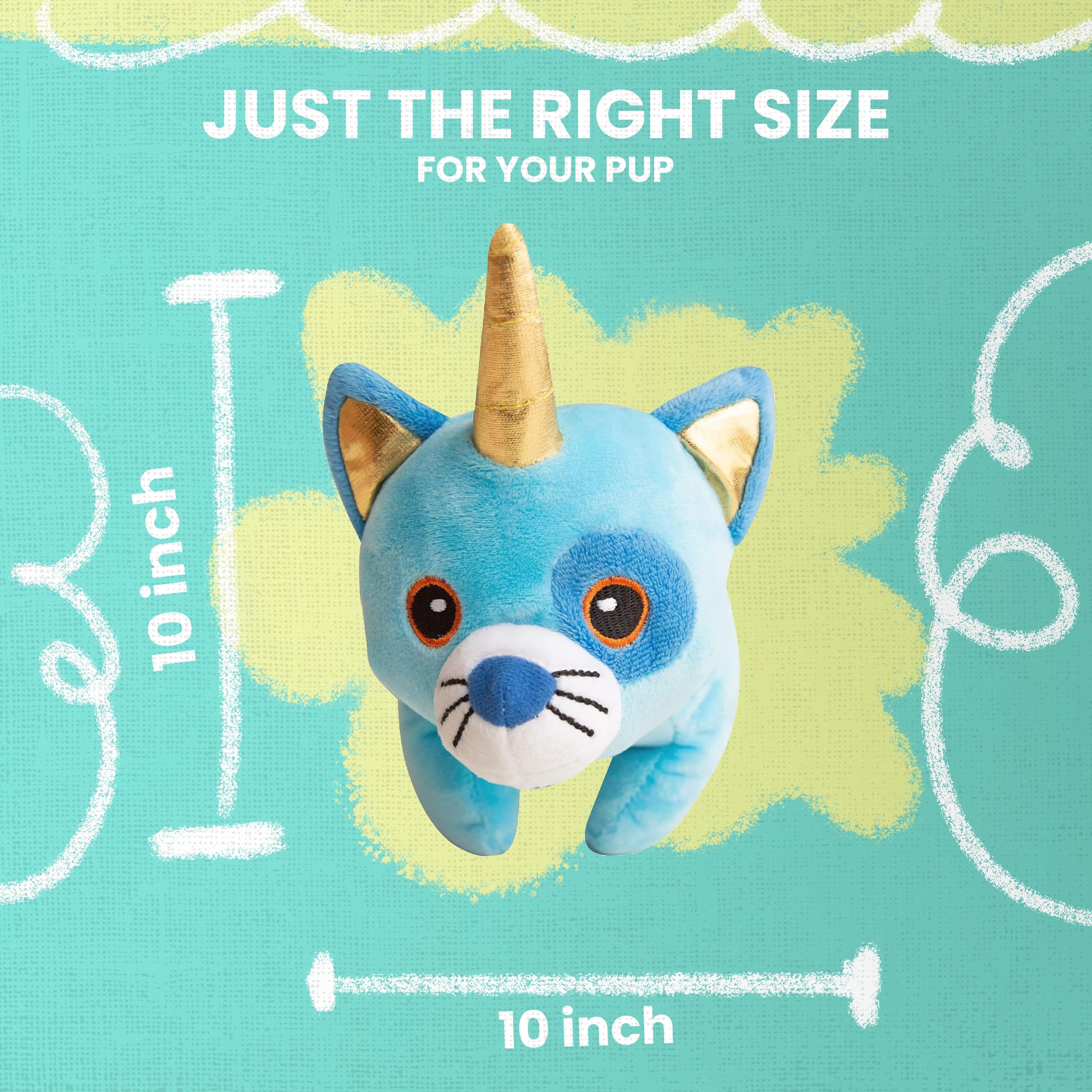 Snugarooz Cute Kit Caticorn Plush Dog Toy With Repair Patch – Soft, Durable And Squeaky Toy For Dogs - Blue