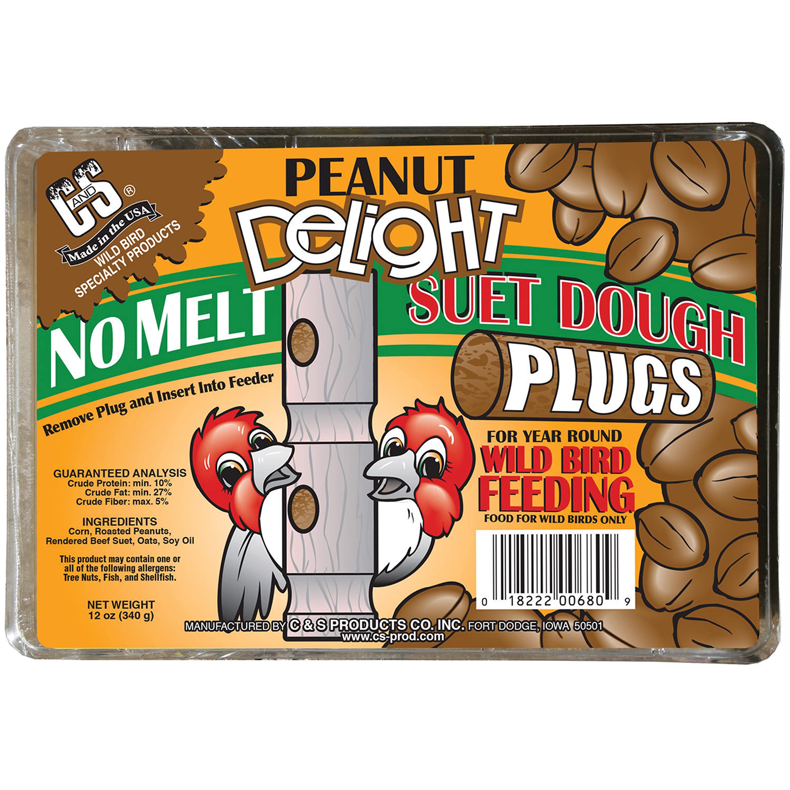 C&S Wild Bird Food Peanut Delight No Melt Suet Plugs, 4 Pack