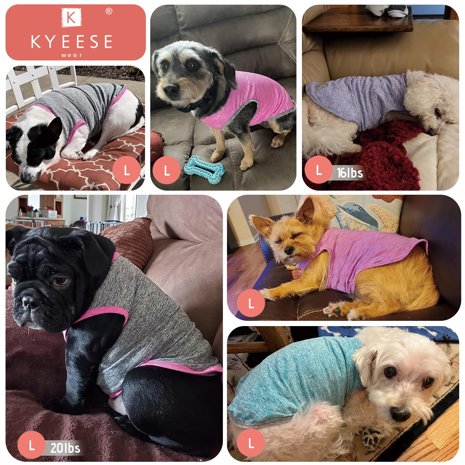 Kyeese 2 Pack Dog Shirts Quick Dry Soft Stretchy Sun Protection Dog T-Shirts With Reflective Label Tank Top Sleeveless Vest Pet