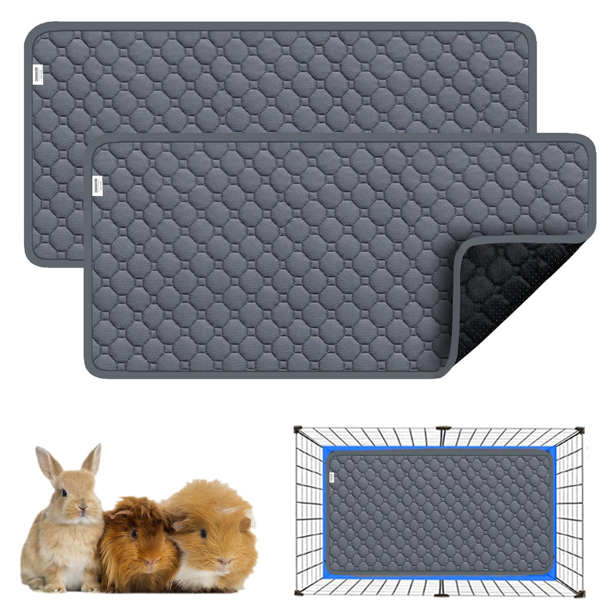 Guinea Pig Cage Liners,Washable Guinea Pig Bedding for C&C Cage 2x1 2 Pack, Reusable & Anti Slip & Waterproof, Absorbent Guinea 