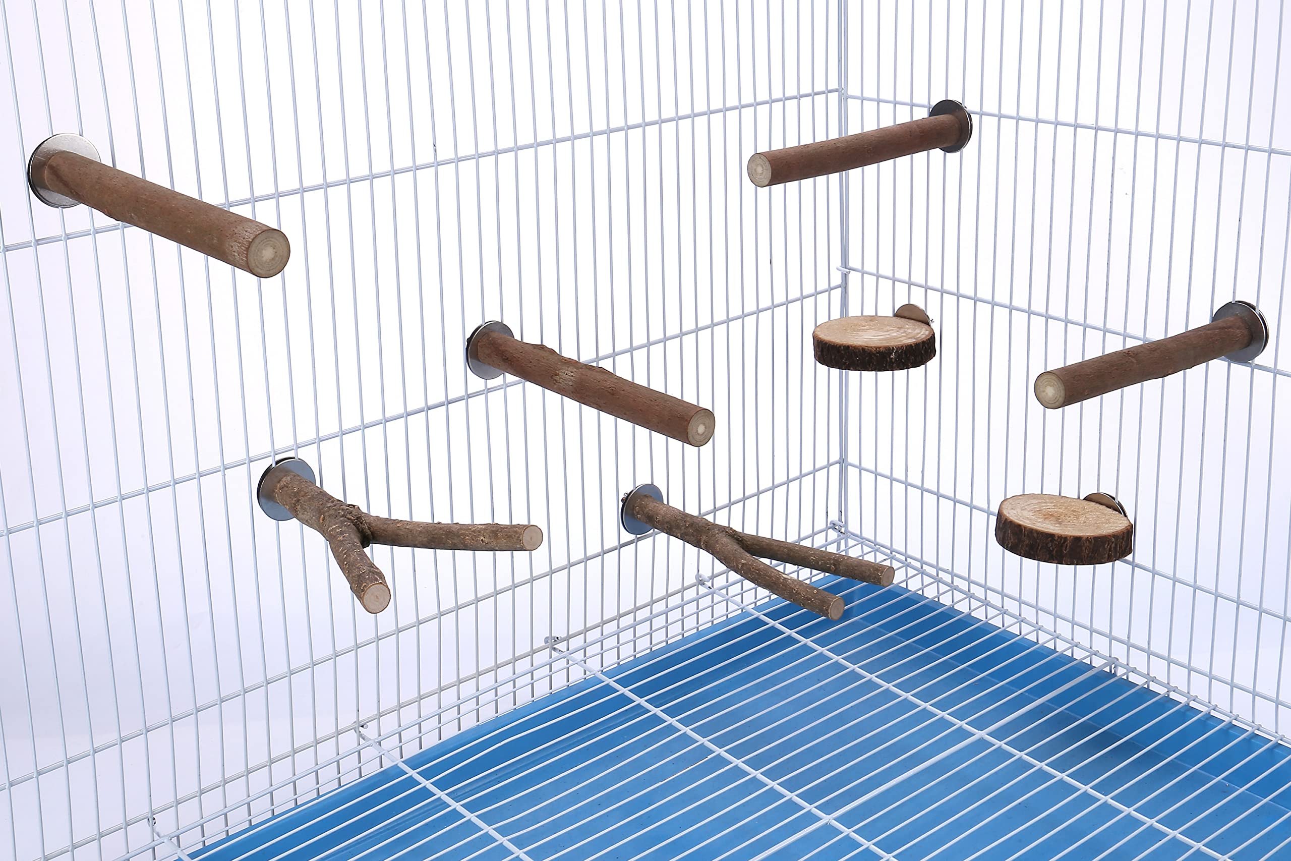 Mogoko 8 Pcs Natural Wood Bird Perch Birdcage Stand Wooden Parrot Perch Stand Perch Platform Cage Accessories For Parrotlets Budgies Cockatiels Parakeets Lovebirds
