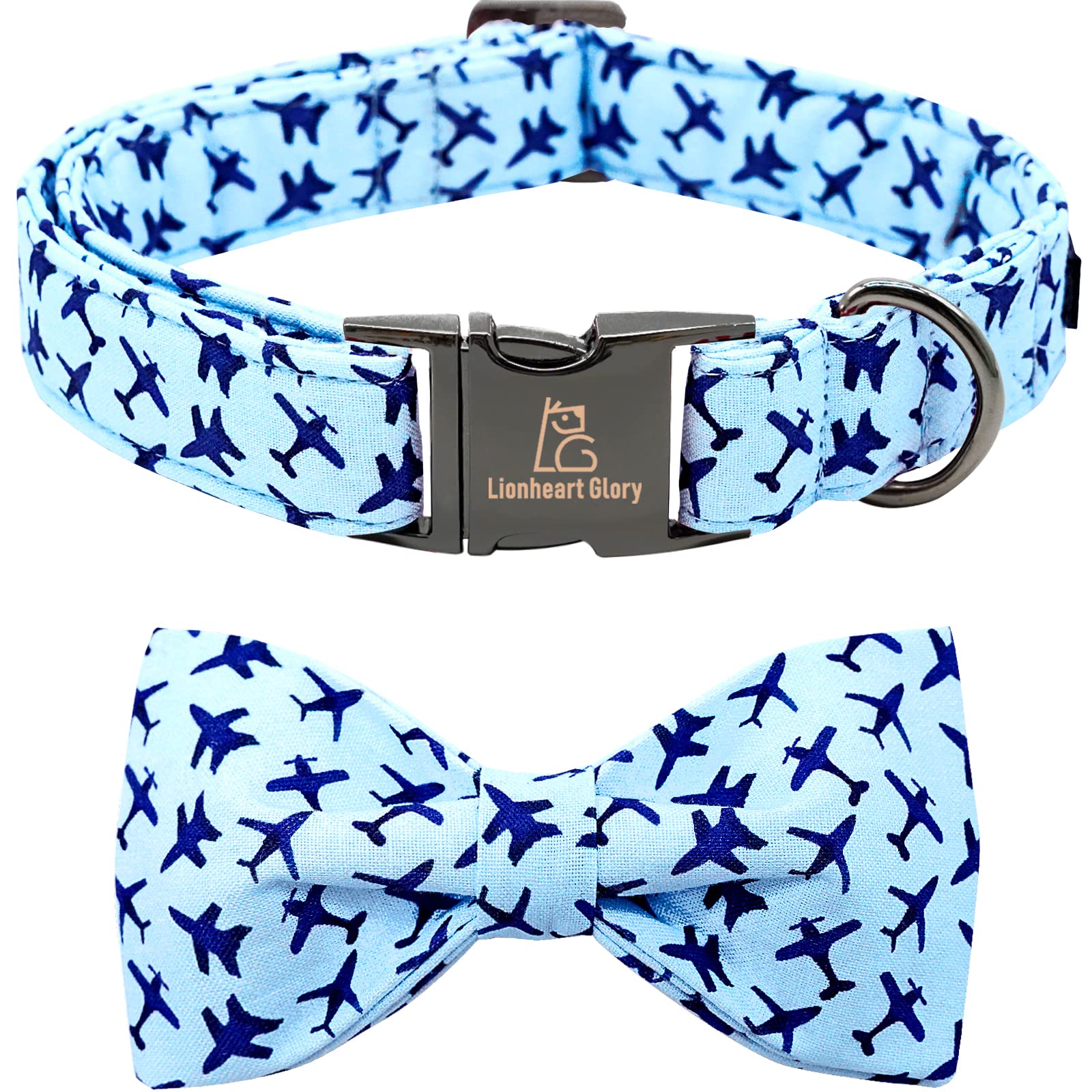 Lionheart glory Dog Collar, Blue Dog Bow Collar Boy Dog Collars with Bow Heavy Duty Adjustable Bowtie Collar for Large Dogs Pet 