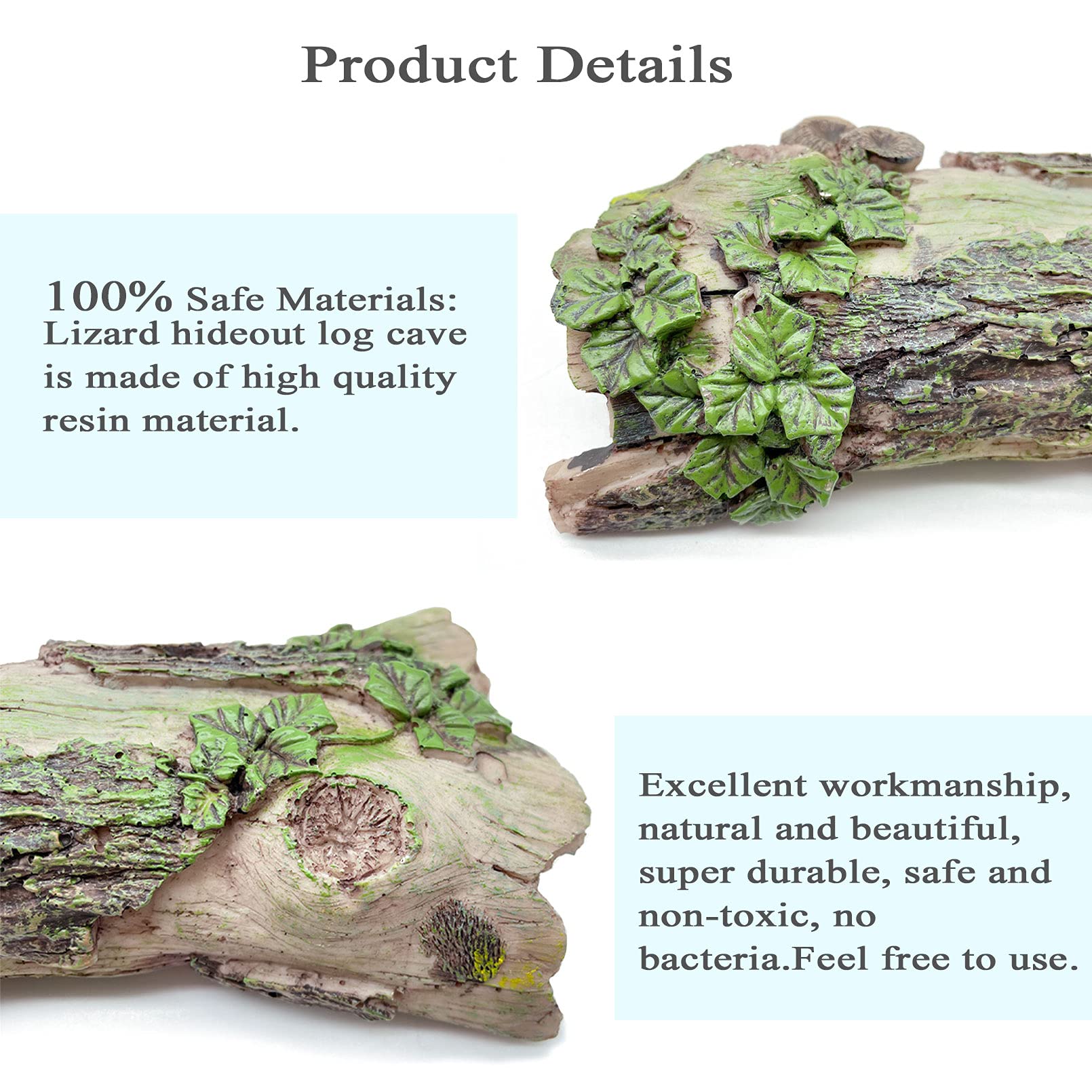 Pinvnby Reptile Hollow Tree Trunk Decoration,Resin Lizard Hideouts Log Hideaway,Crested Gecko Habitat Cave Decor,Aquarium Decaying Trunk Driftwood Ornament For Bearded Dragon Snake Betta Spider(3Pcs)