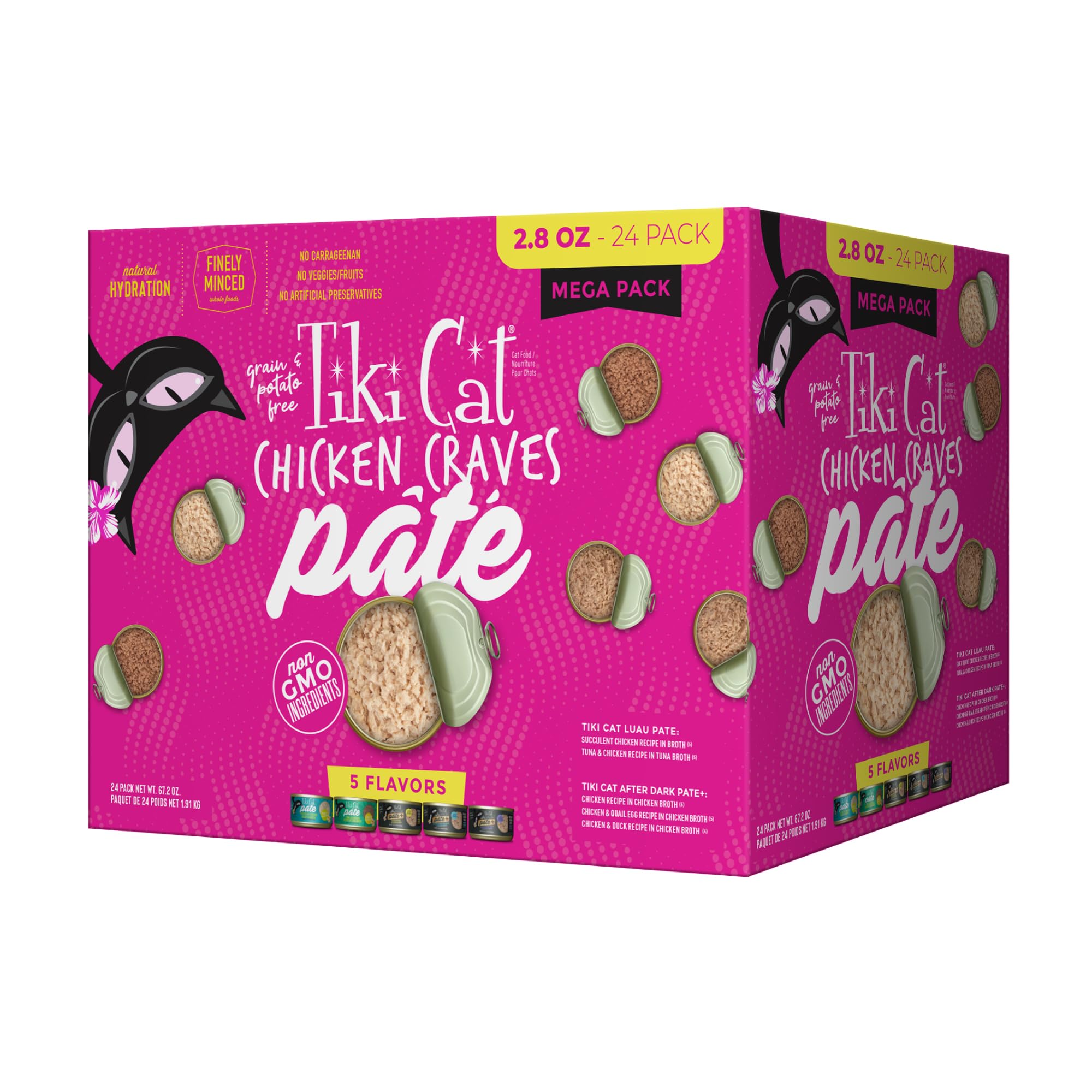 Tiki Cat Chicken Craves Pate, Ultimate Variety Pack, 24 Servings of High Protein Meals with Chicken, Wet Cat Food Mega Pack, 2.8