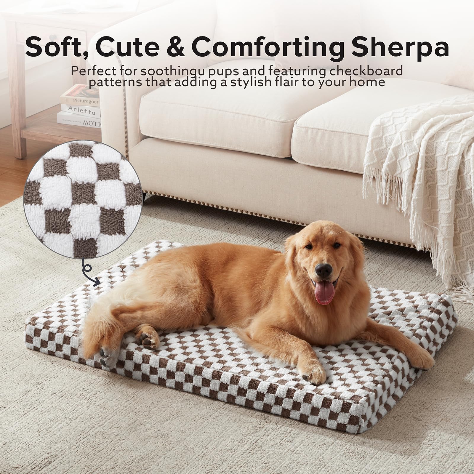 Joejoy Dog Bed For Large Dogs, Large Orthopedic Dog Bed With Removable Washable Cover, Cute Modern Plush & Memory Egg Crate Foam