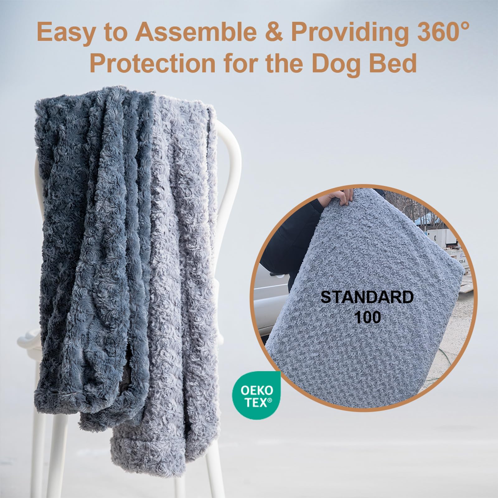 Washable Xlarge Dog Bed Covers Soft Plush Replacement, Faux Fur Dog Bed Liner, Pet Bed Cover With Zipper 42X28X4.5Inches, Grey,