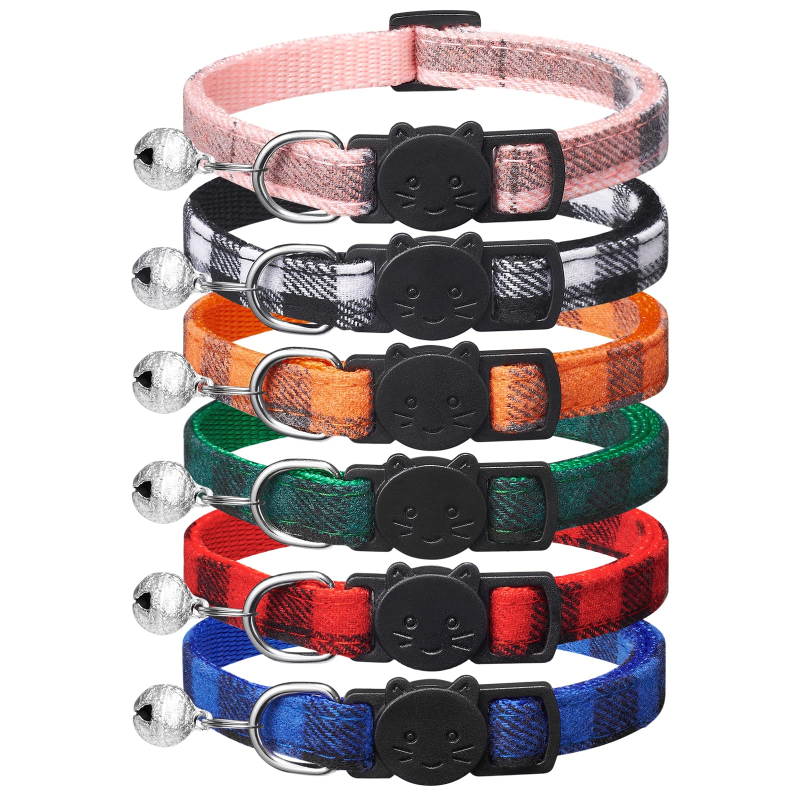 6 Pack Classic Plaid Cat Collars With Bells - Breakaway Kitten Collar And Adjustable 6-9 In,Cute Kitty Collar For Girl Boy Cats,