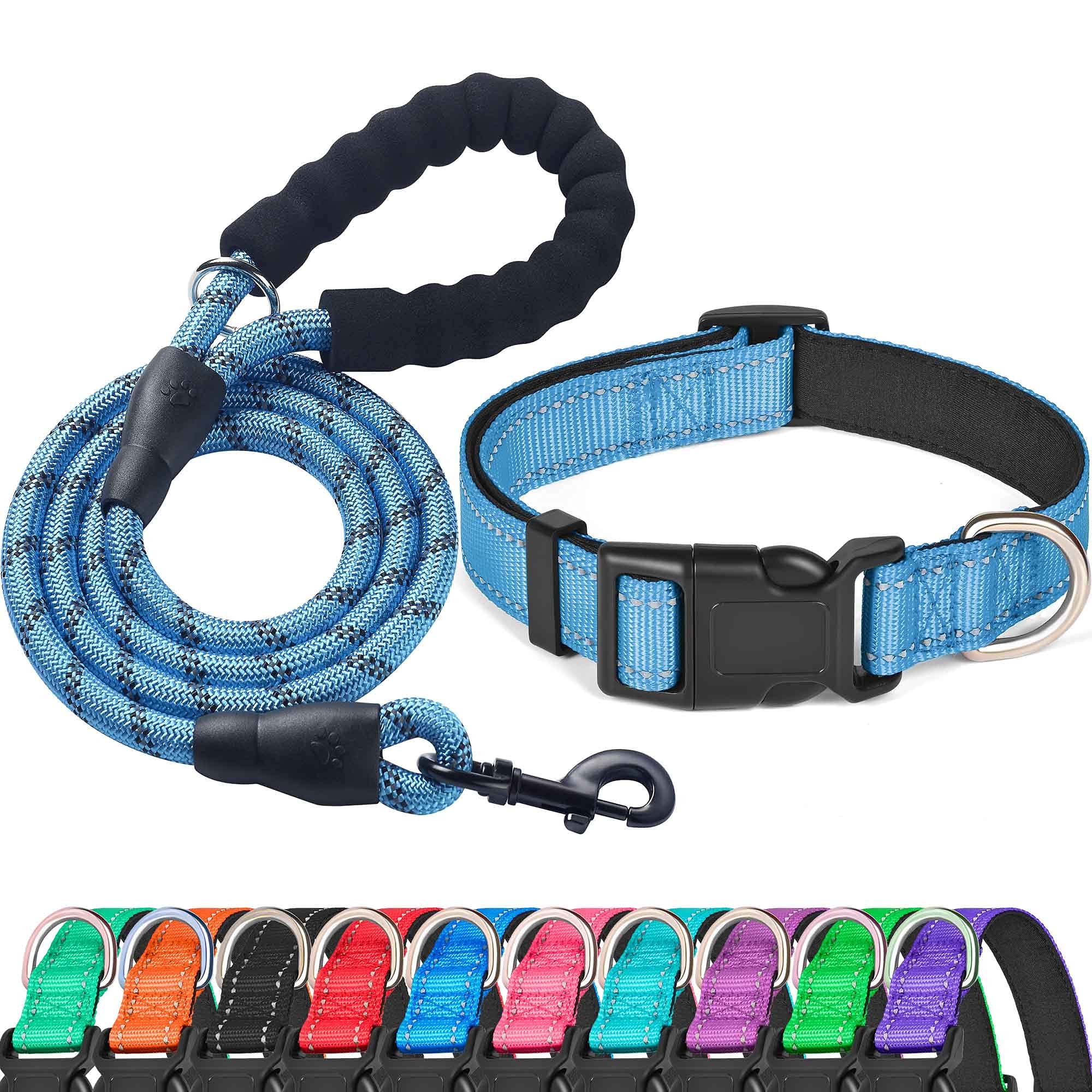 Ladoogo Reflective Dog Collar Padded With Soft Neoprene Breathable Adjustable Nylon Dog Collars For Small Medium Large Dogs (Med