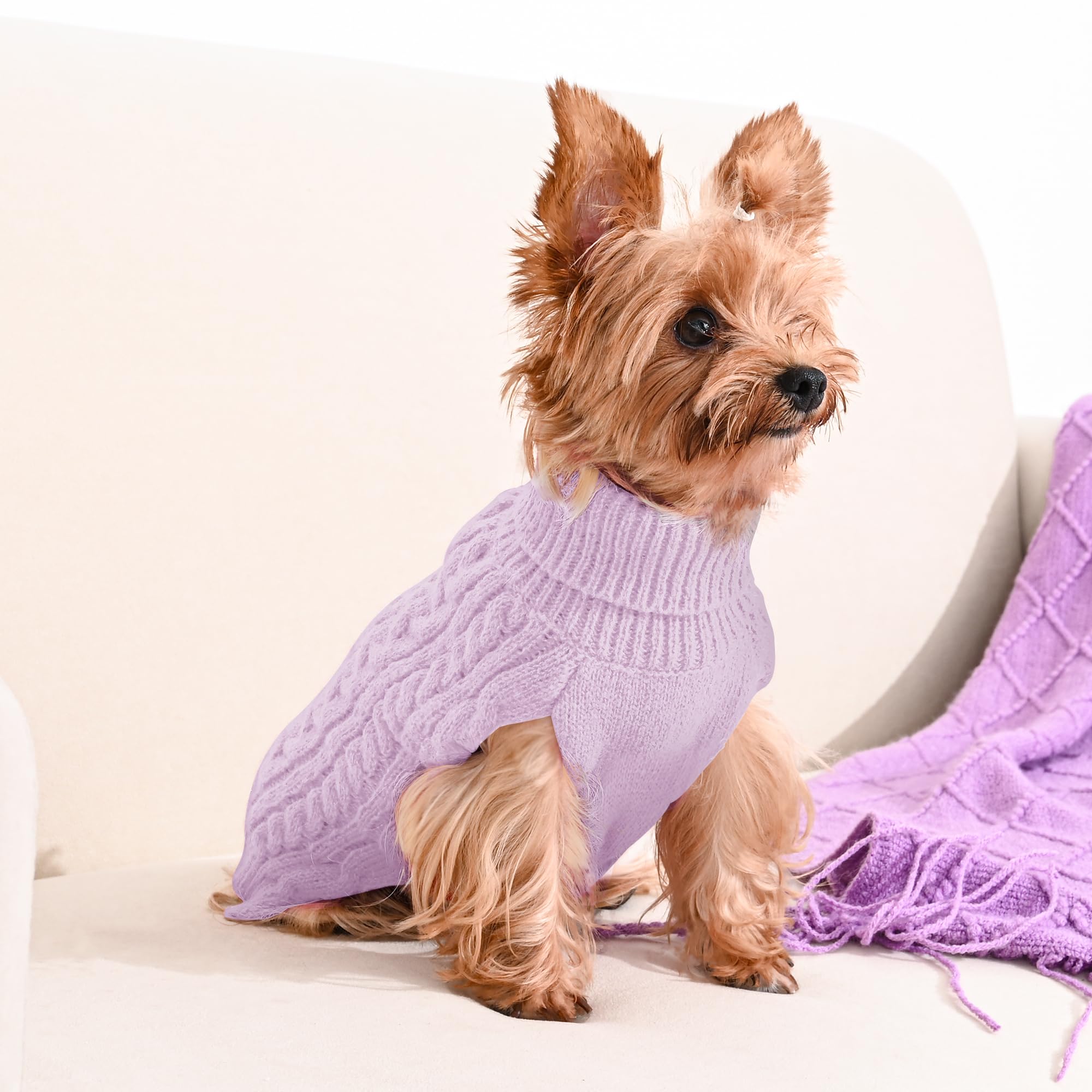 Lorehelina 2 Pack Dog Sweaters for Small Dogs Winter Turtleneck Pullover Cable Knit Fleece Stretch Puppy Doggie Chihuahua Toy Po