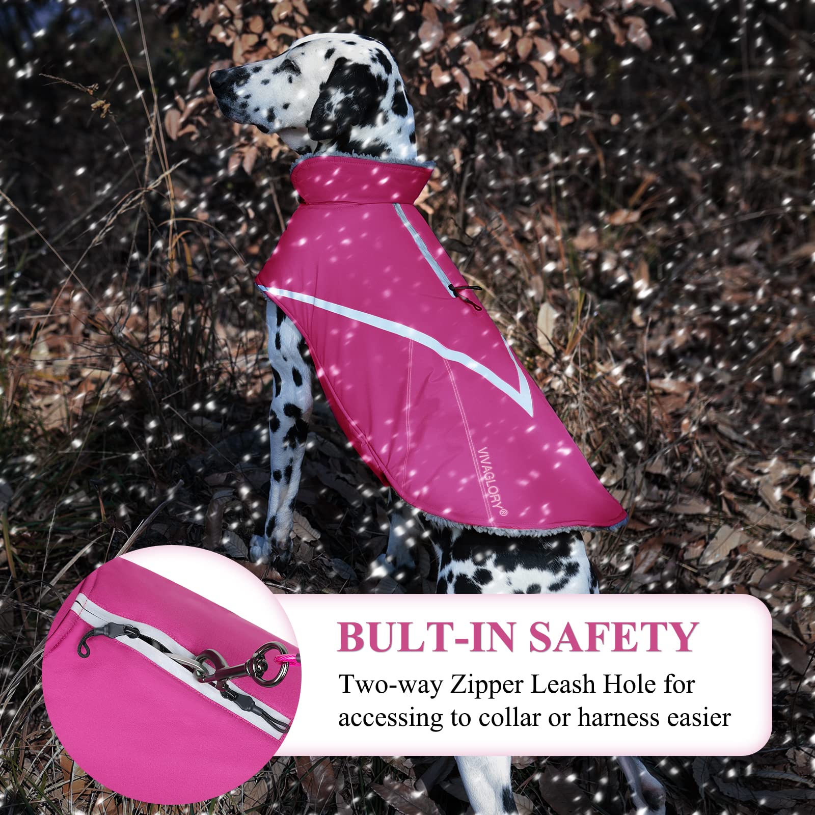 VIVAGLORY Winter Jacket for Dogs, Warm Dog Cold Weather Coats Lightweight Fleece Lining, Dog Coats with Adjustable Chest, Dog Fl