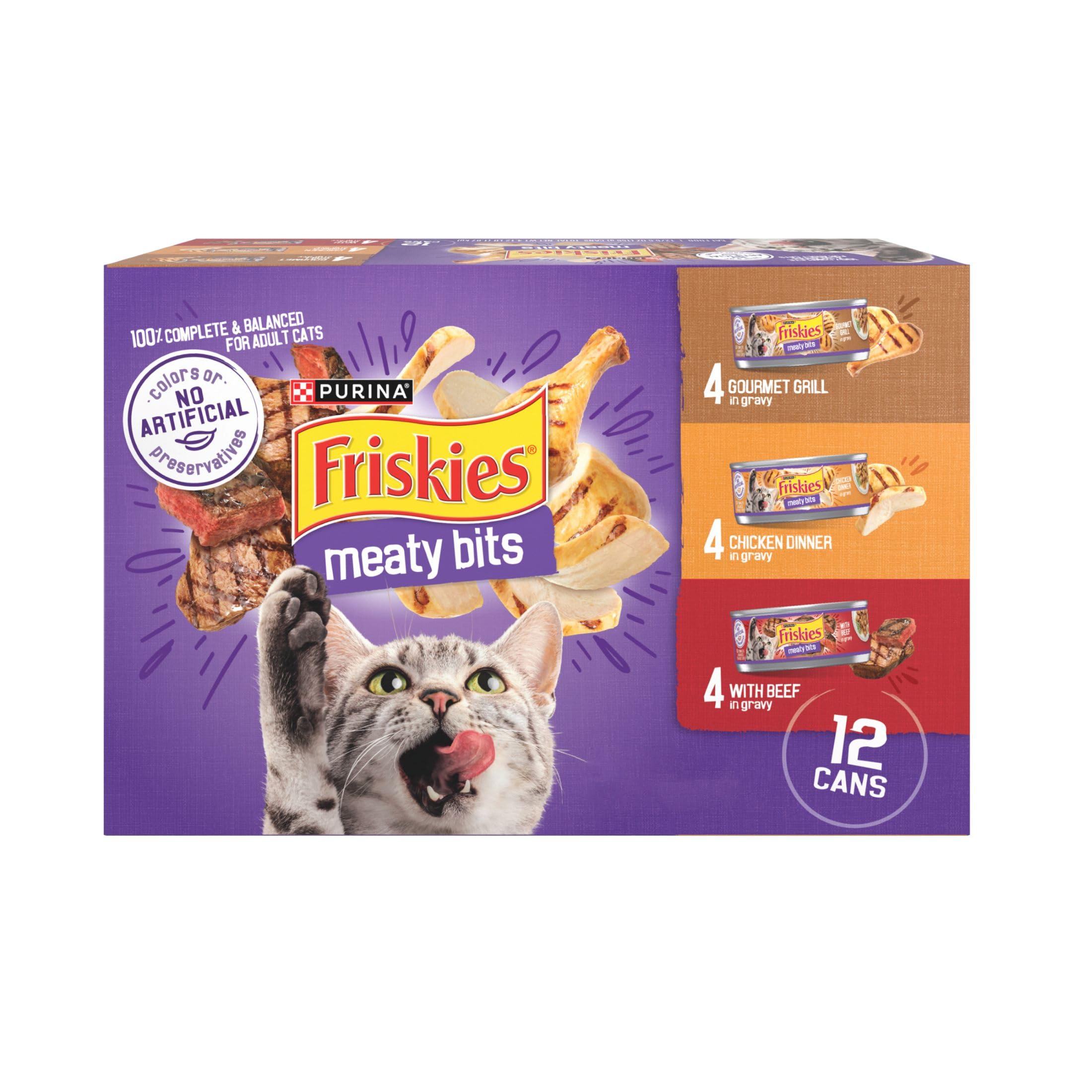 Purina Friskies Gravy Wet Cat Food Variety Pack, Meaty Bits - (2 Packs of 12) 5.5 oz. Cans