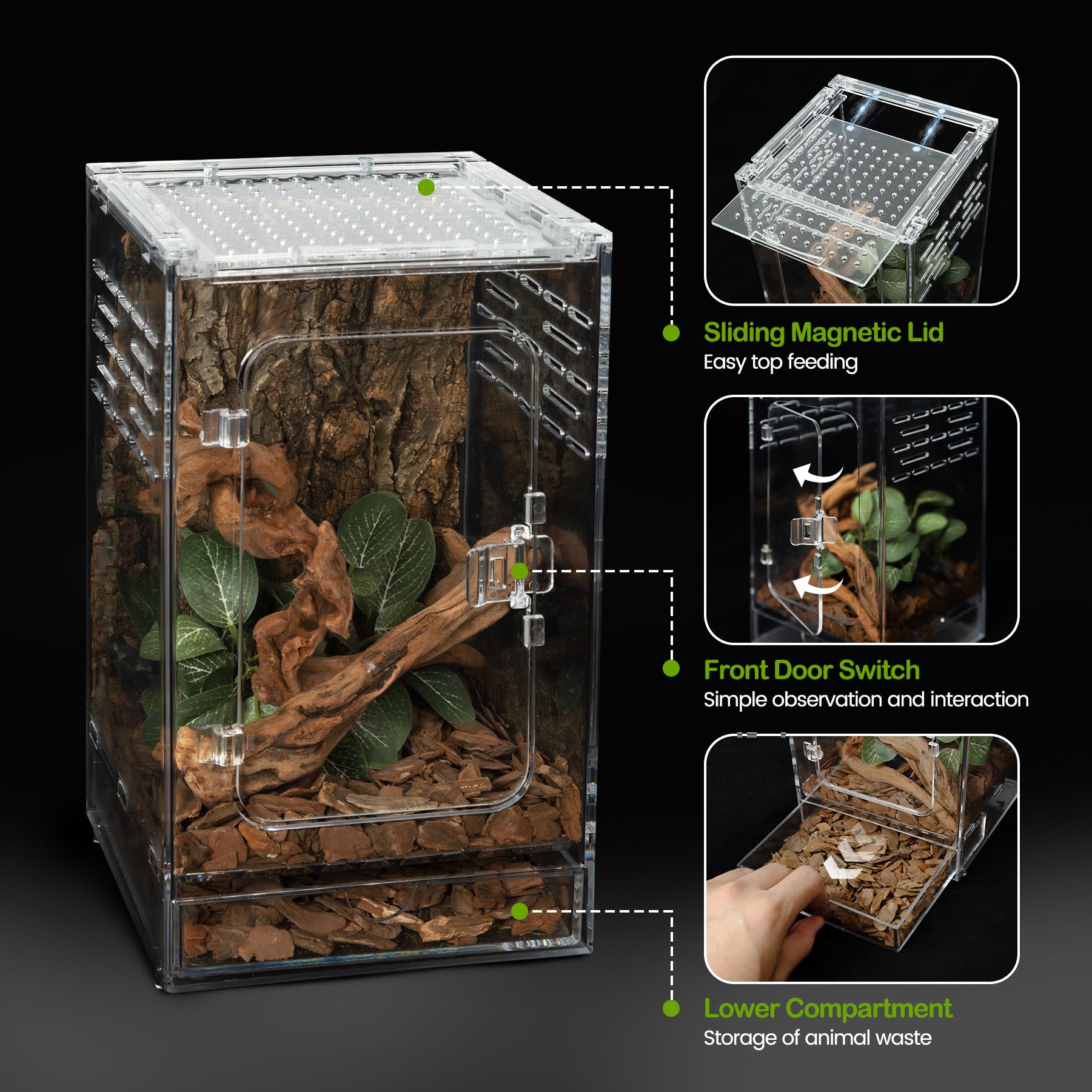 Clioran Pc Reptile Tank,Large Arboreal Tarantula Cribs,Lizard Terrarium,Spider Tank Starter Kit,Tree Frog Habitat,Leopard Creste