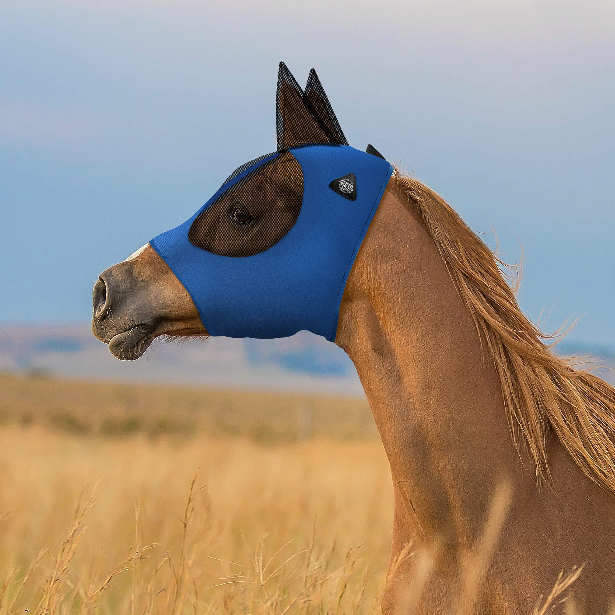 SmithBuilt Horse Fly Mask (Blue, Cob) - Mesh Eyes and Ears, Breathable Fabric, UV Protection