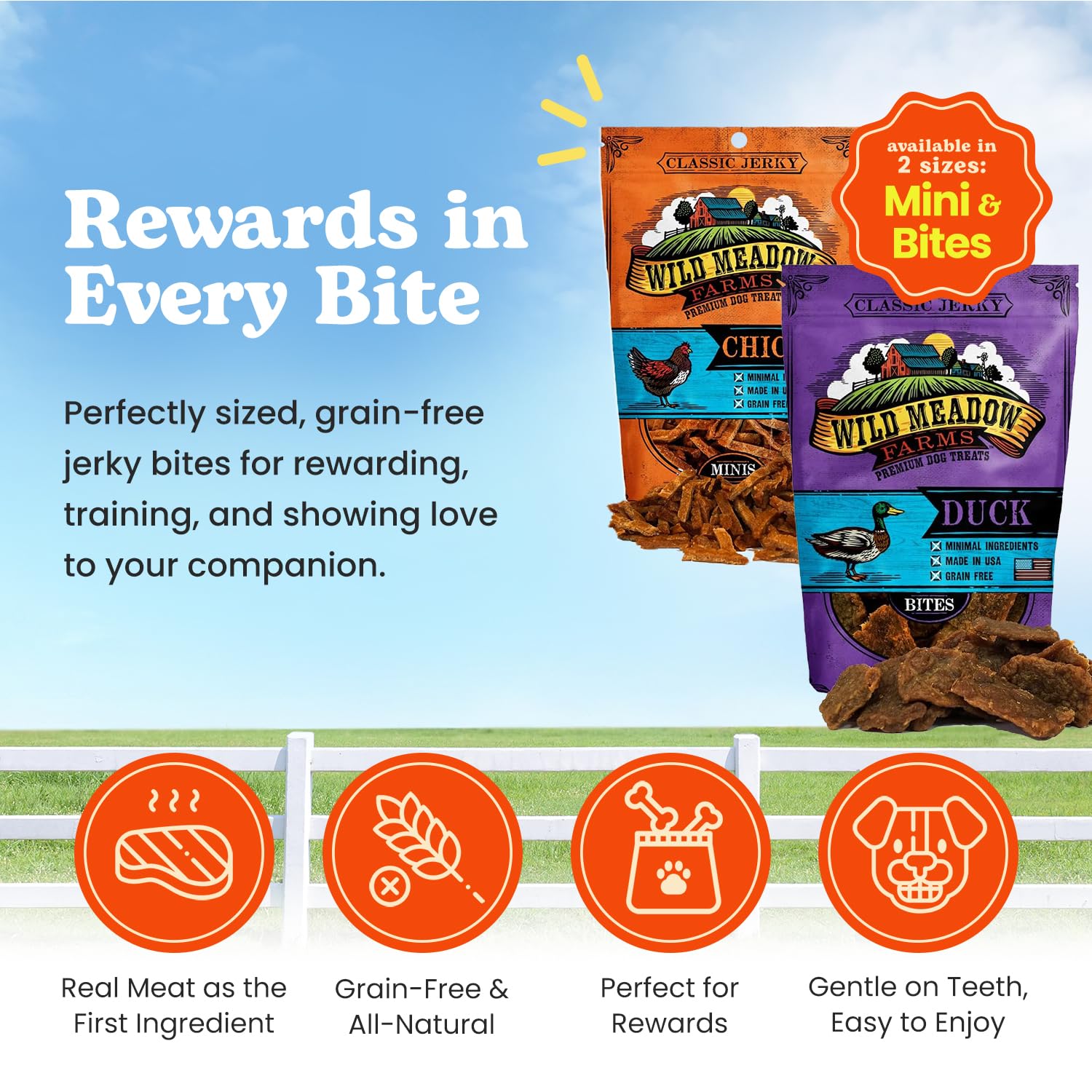 Wild Meadow Farms - Classic Chicken Minis, Soft Jerky Training Treats for Dogs, Grain-Free, All-Natural & Perfectly Sized for Tr