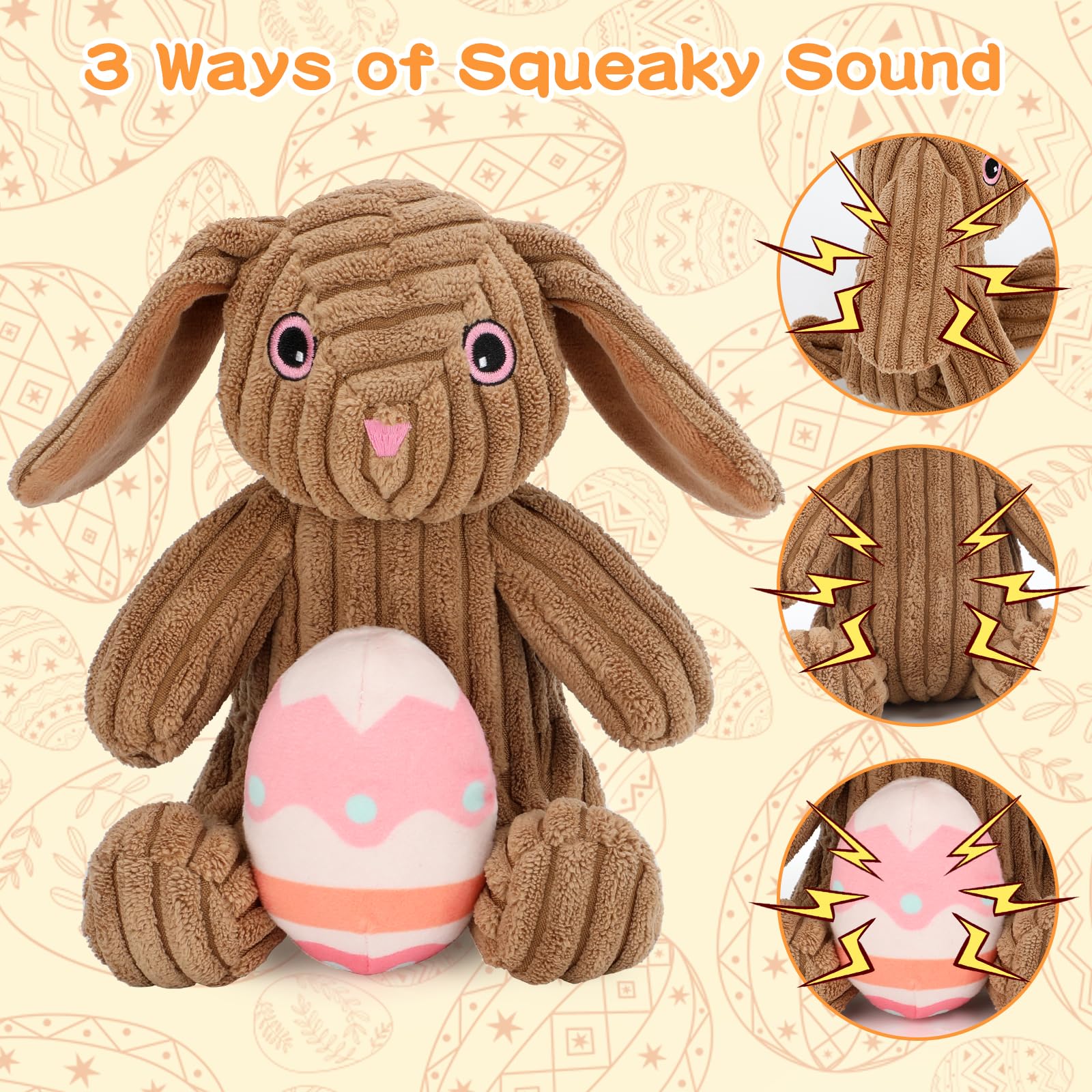 Stuffed Dog Toys Easter Rabbit Dog Toy, Squeaker Plush Dogs Toy With Crinkle Paper, Interactive Durable Puppy Chew Toy Pet Easte