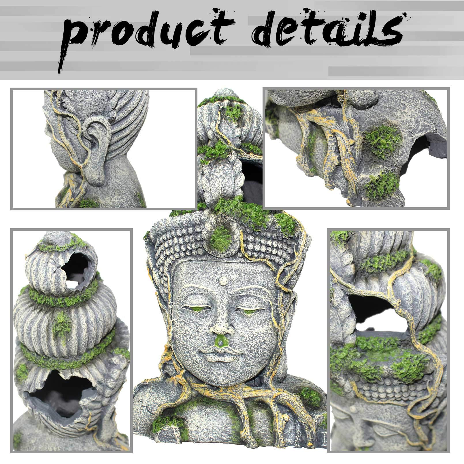 Pinvnby Aquarium Buddha Head Statue Decorations,Fish Tank Resin Large Buddha Sculpture Ornament,Betta Hideout Cave Sleep Rest Play For Small Fish Shrimp Lizard Gecko Small Reptile(3 Pack)