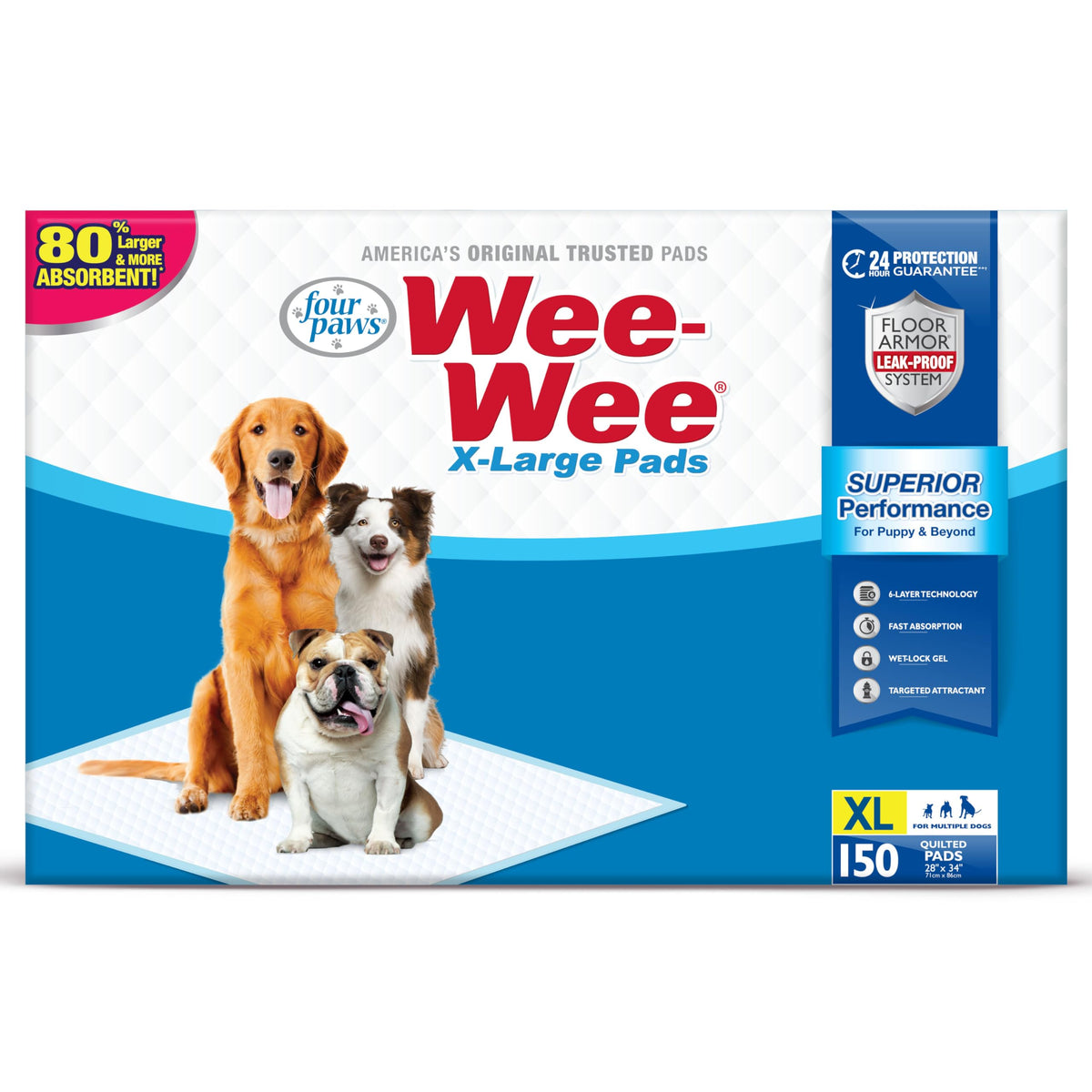 Four Paws Wee-Wee Superior Performance X-Large Pee Pads For Dogs - Puppy & Dog Pads For Potty Training - Dog Supplies For Houseb
