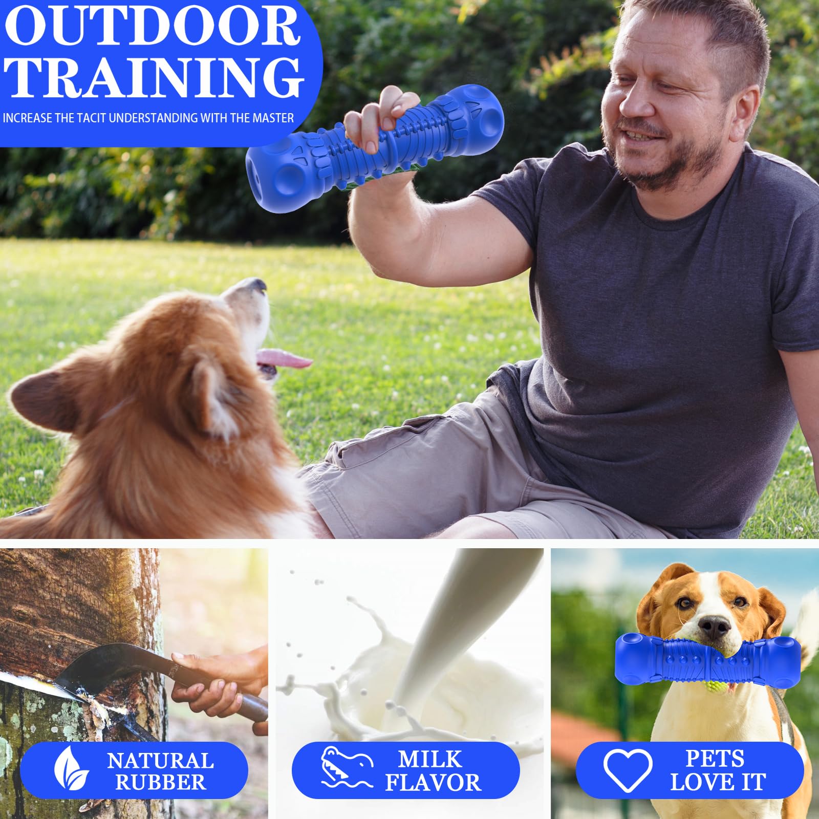 Zikaton Dog Squeaky Toys For Aggressive Chewers, Durable Dog Chew Toys For Large Medium Breed Dog, Dog Toys, Tough Durable Dogs Toys With Natural Rubber (Bule D, For Larege Dogs)