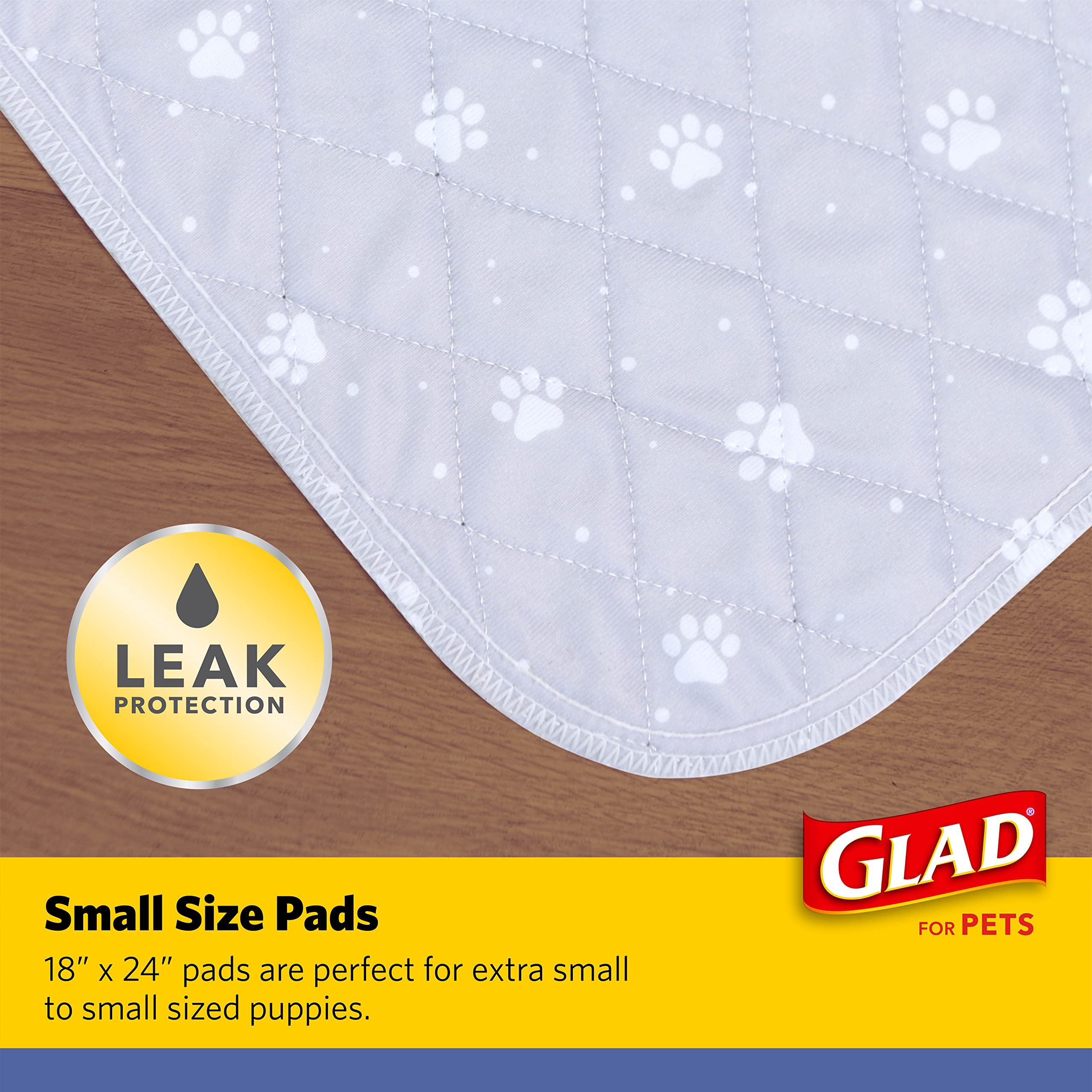 Glad for Pets Reusable Dog Pee Pads, Gray with Paw Prints - Washable Potty Pads for Dogs, Cloth Puppy Potty Training Pads, Puppy