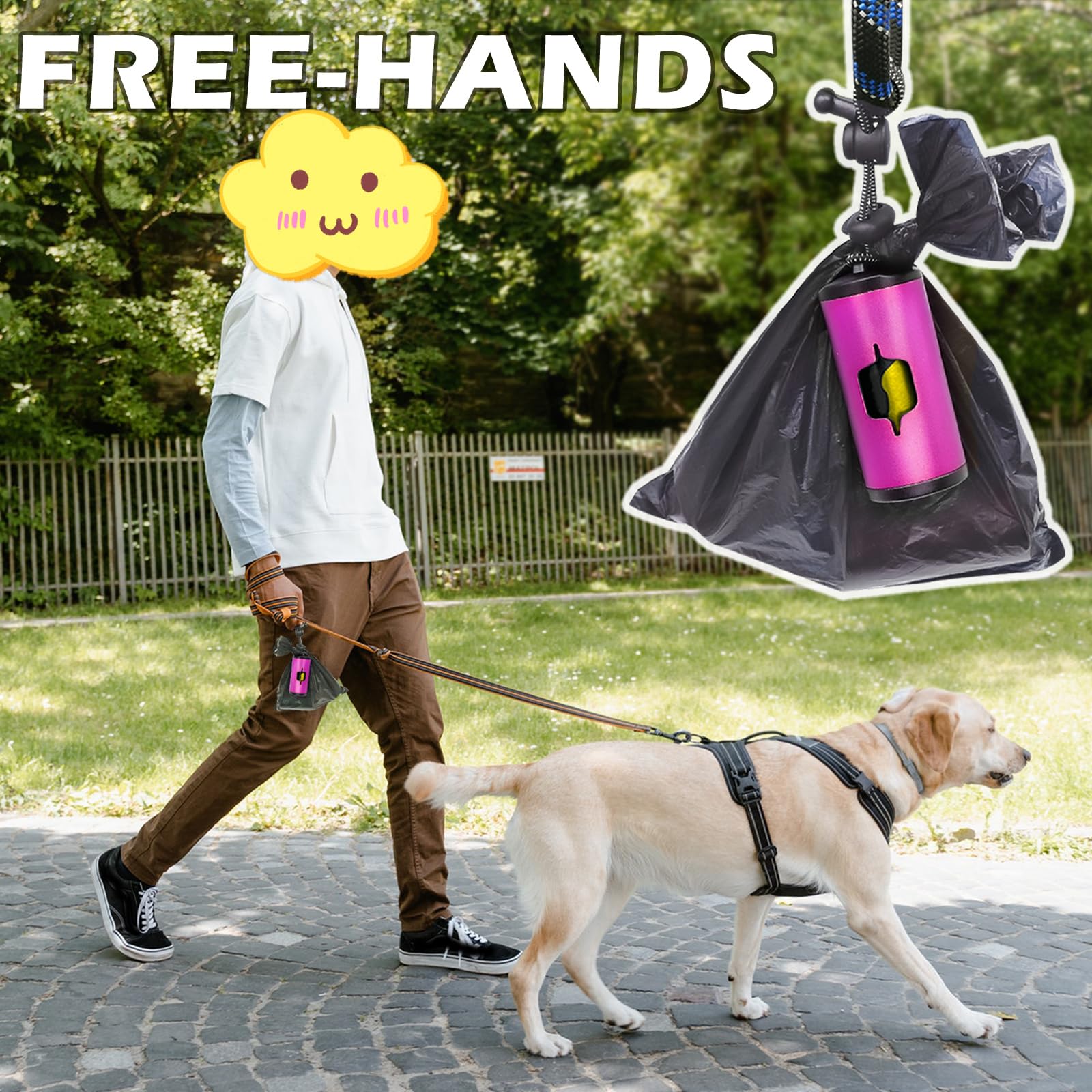 Shaouman 2 Pack Metal Dog Poop Bags Holder Aluminum Poo Bags Dispenser With 30 Black Unscented Pet Waste Bags And 3 Leash Access
