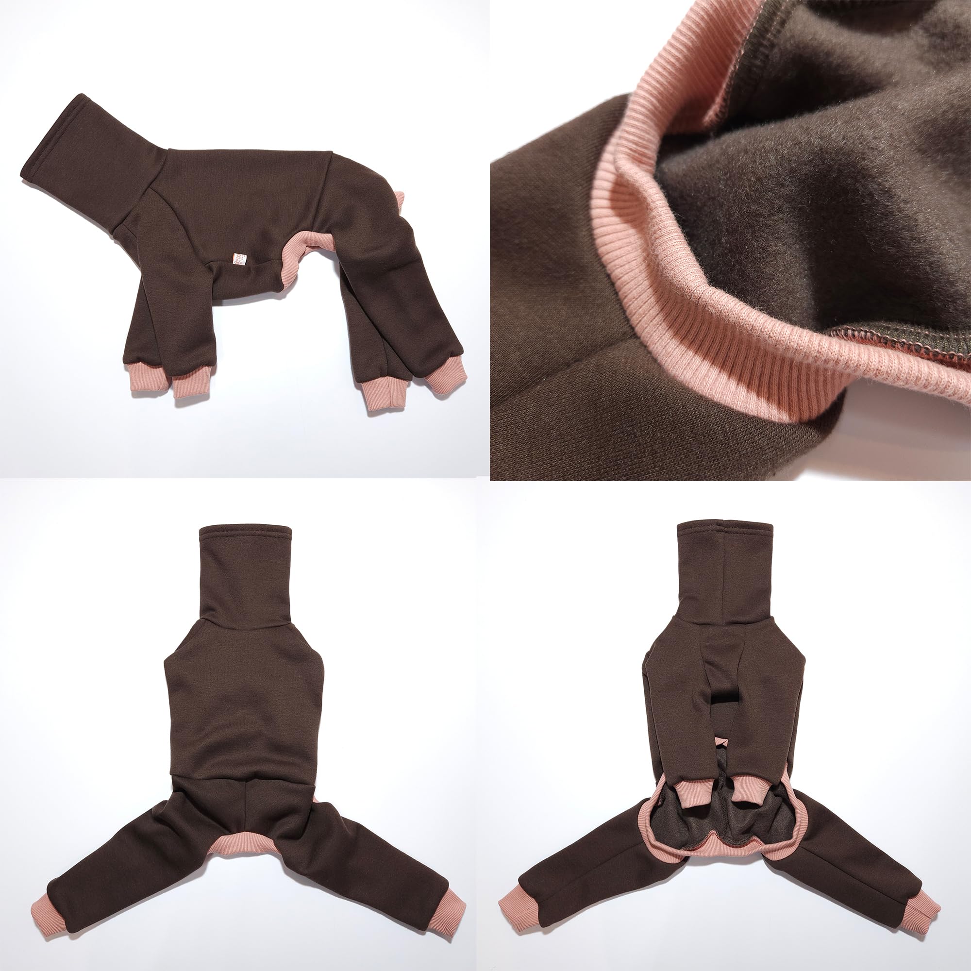 D Doggy Star Italian Greyhound Clothes Strechy Fleeced Lining Simple Onesie Whippet For Dog Coat (M,Simple Brown)