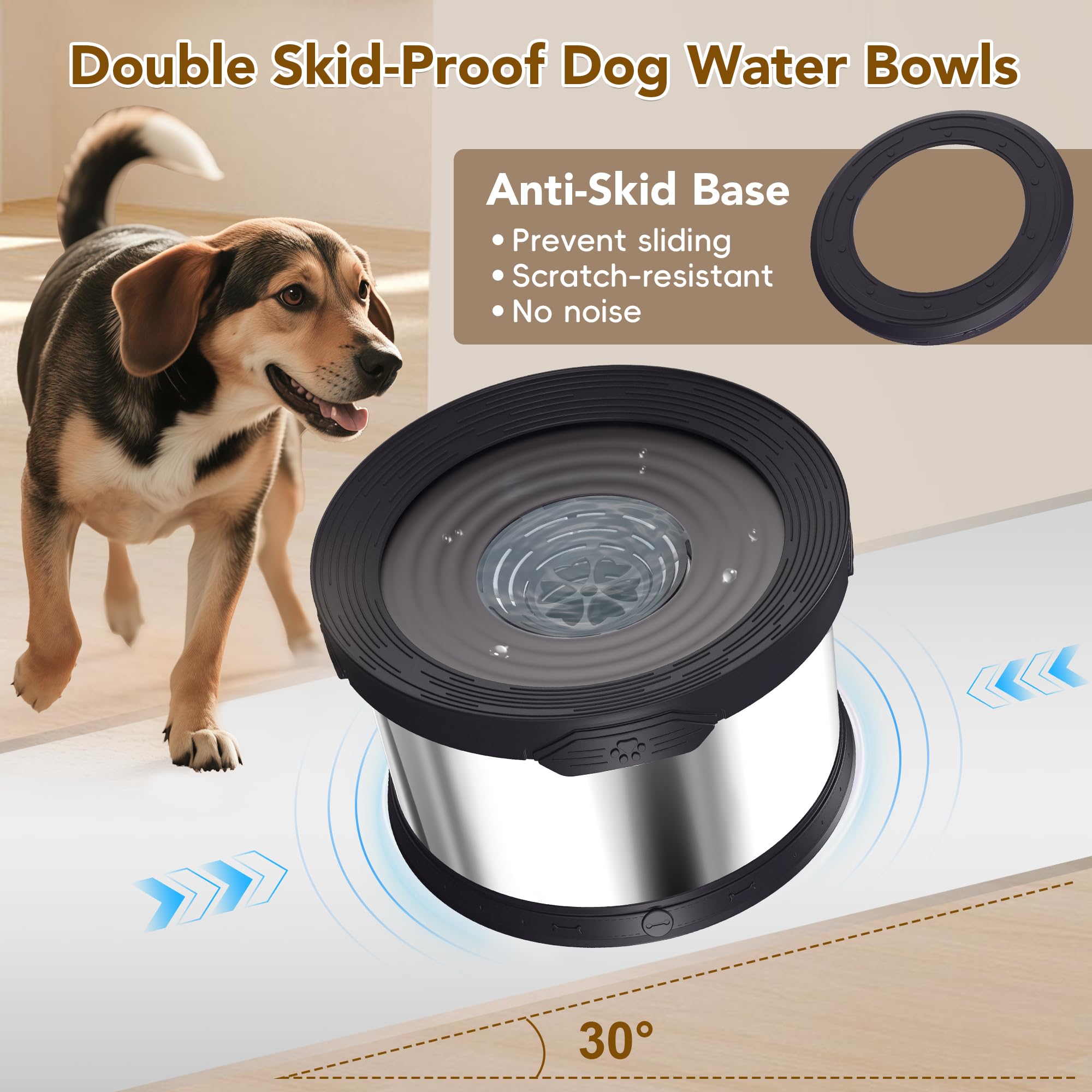 Upsky Dog Water Bowl No Spill 8L Stainless Steel, 2.1 Gallon Large Capacity Spill-Proof Dog Bowls, Non-Slip Slow Drinking Anti-S