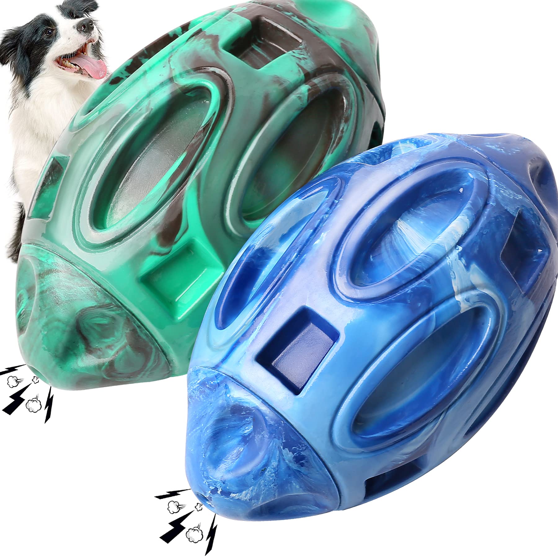 2 Pack Squeaky Dog Toys For Aggressive Chewers Large Medium Small Puppy Interactive Dog Chew Toy Durable Rubber Indestructible Tough Ball (Blue Green)