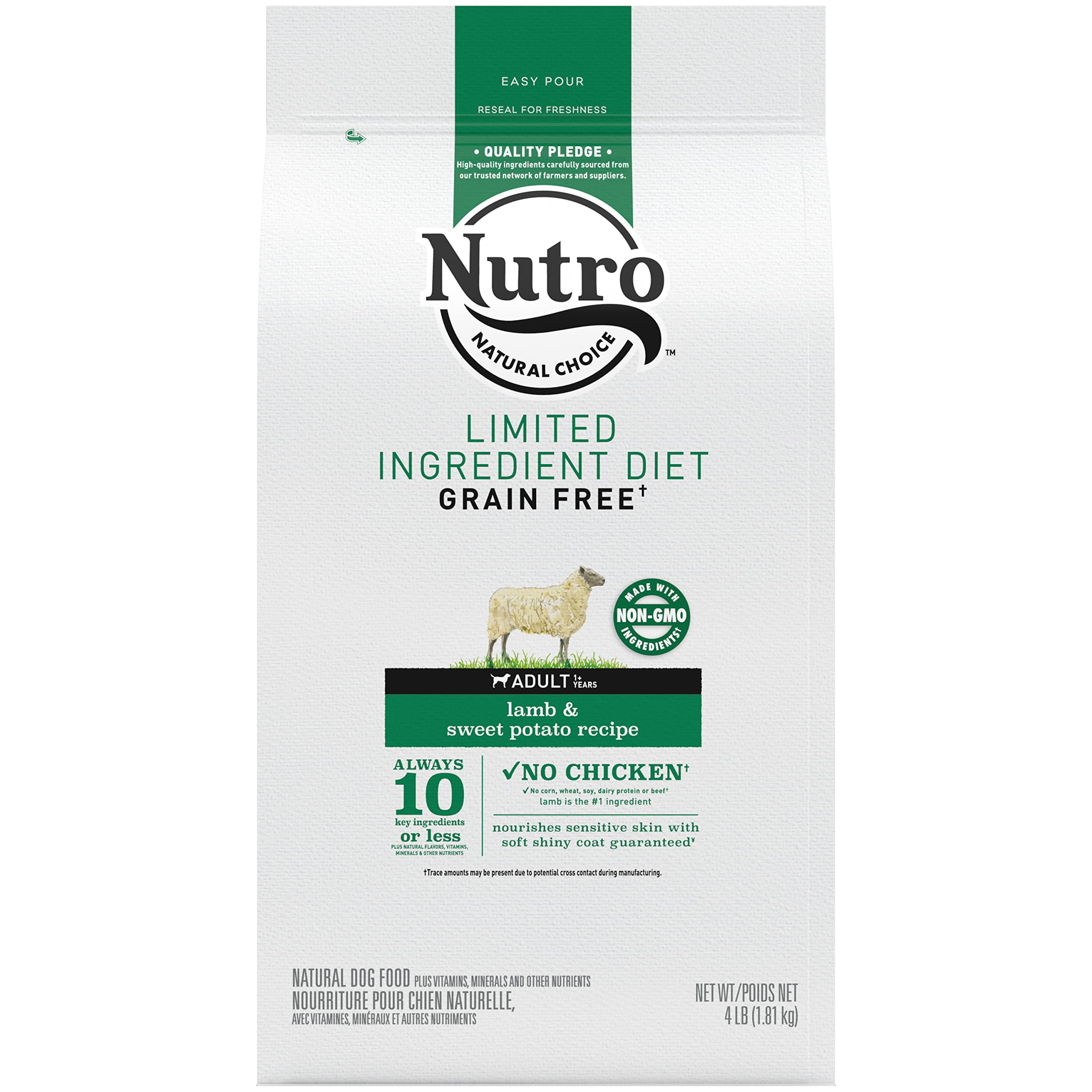 NUTRO Limited Ingredient Diet Adult Dry Dog Food, Lamb & Sweet Potato Dog Kibble, 4 lb. Bag