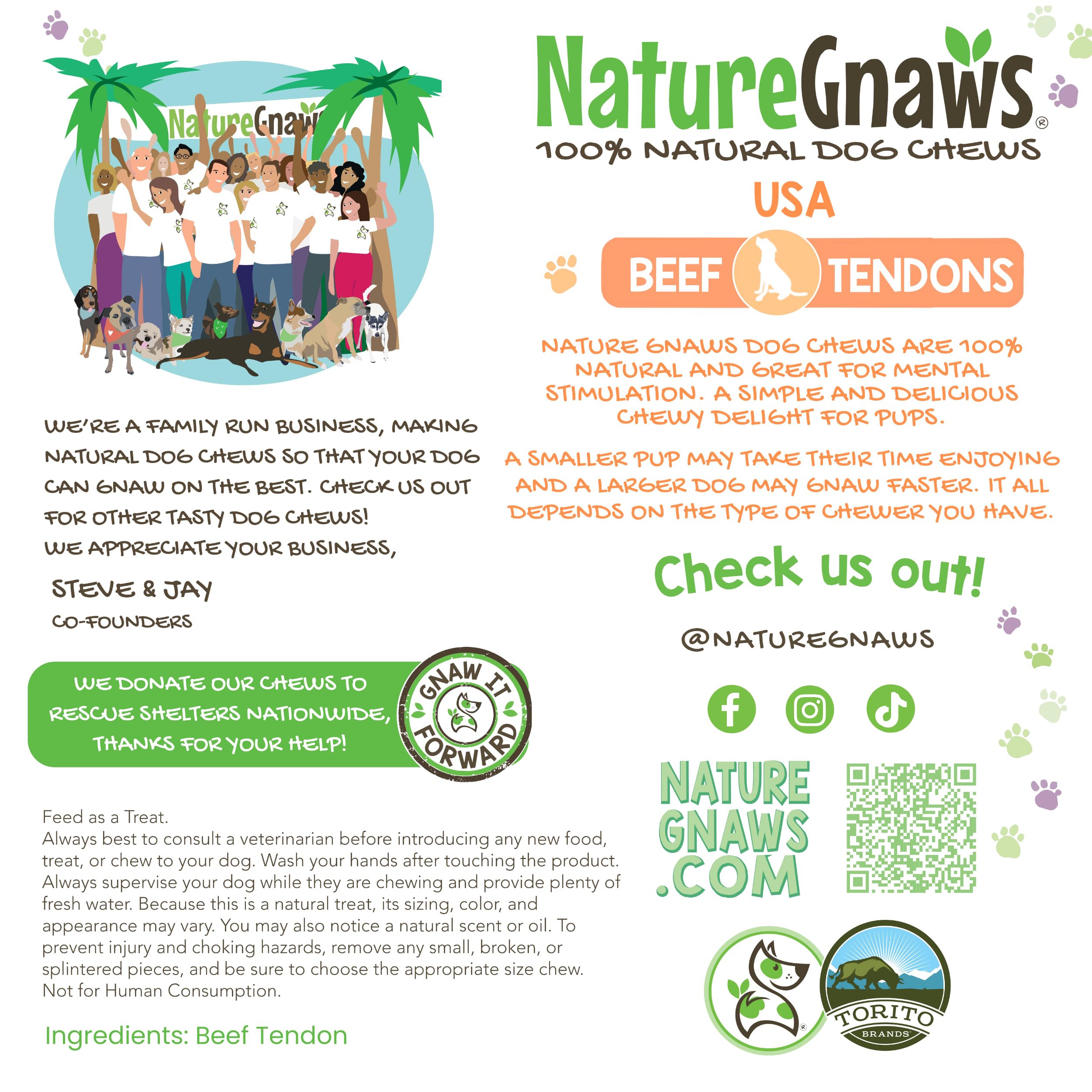 Nature Gnaws USA Beef Tendons for Dogs (8oz) - Mixed Thickness - Long Lasting for Aggressive Chewers - Premium Natural Beef Dog