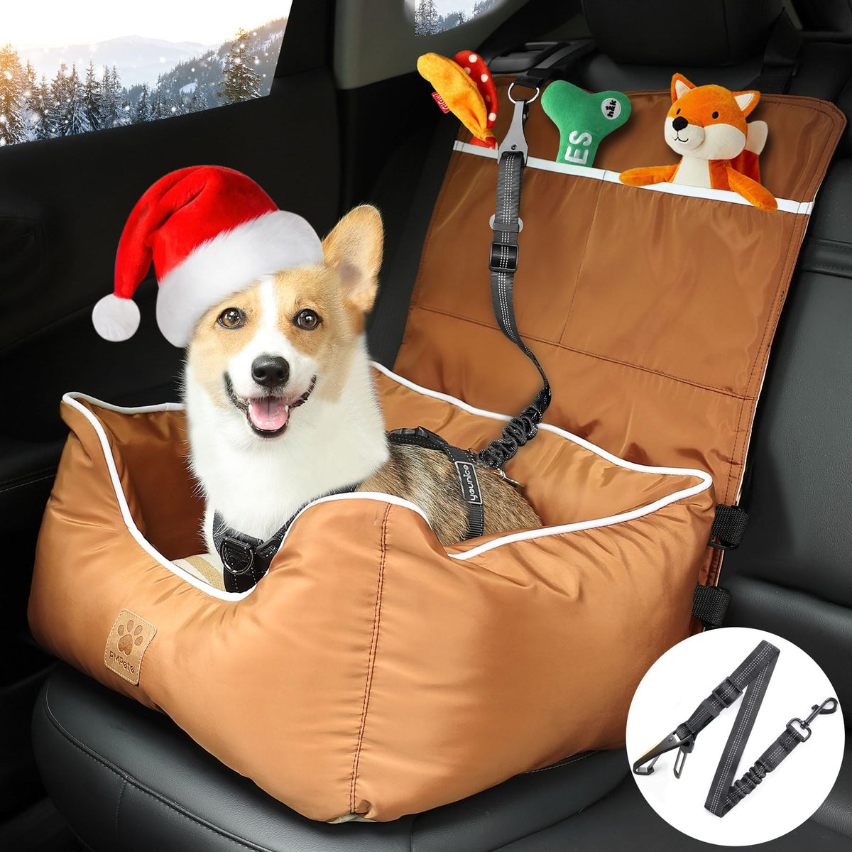Pmpete Dog Car Seat, Puppy Booster Seat, Double-Sided Travel Carrier Bed For Small And Medium Pets, Waterproof Pet Booster Seat 