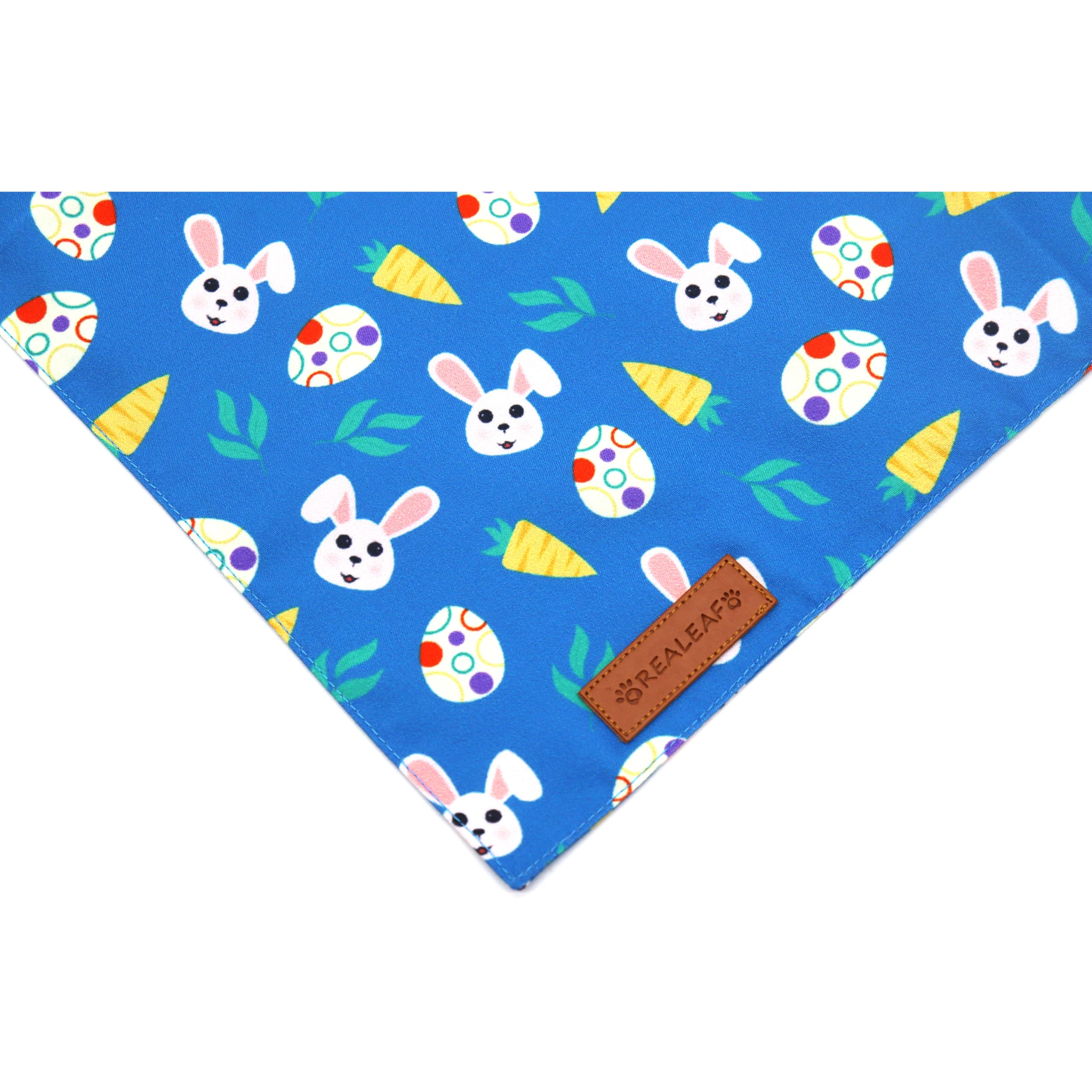 Realeaf Easter Dog Bandanas 2 Pack, Reversible Bunny Carrot And Easter Eggs Pet Scarf For Boy And Girl, Premium Durable Fabric,