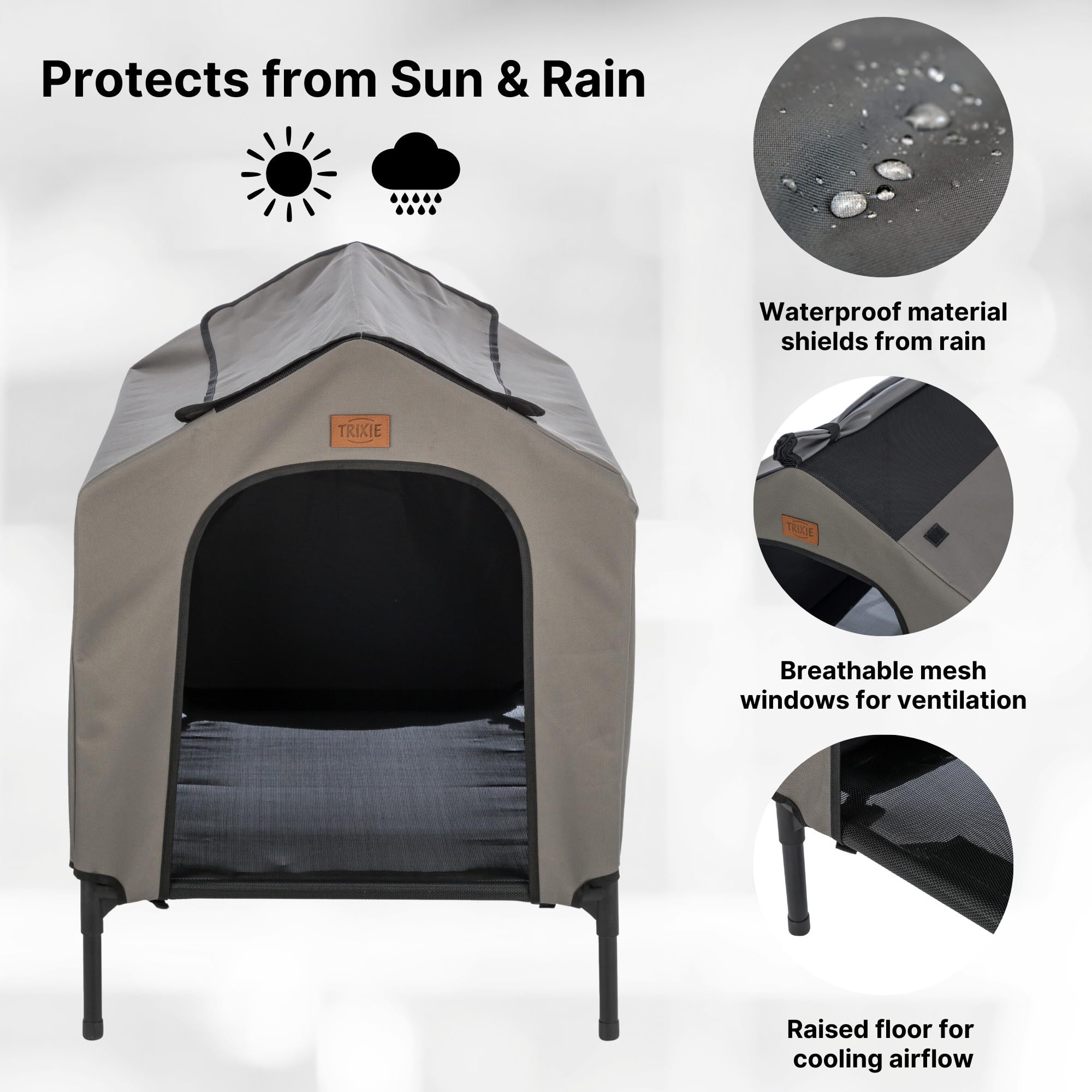 Trixie 2-In-1 Dog House And Bed - Elevated Indoor/Outdoor Tent With Removable Cover - Waterproof And Sun-Resistant - For Small/M