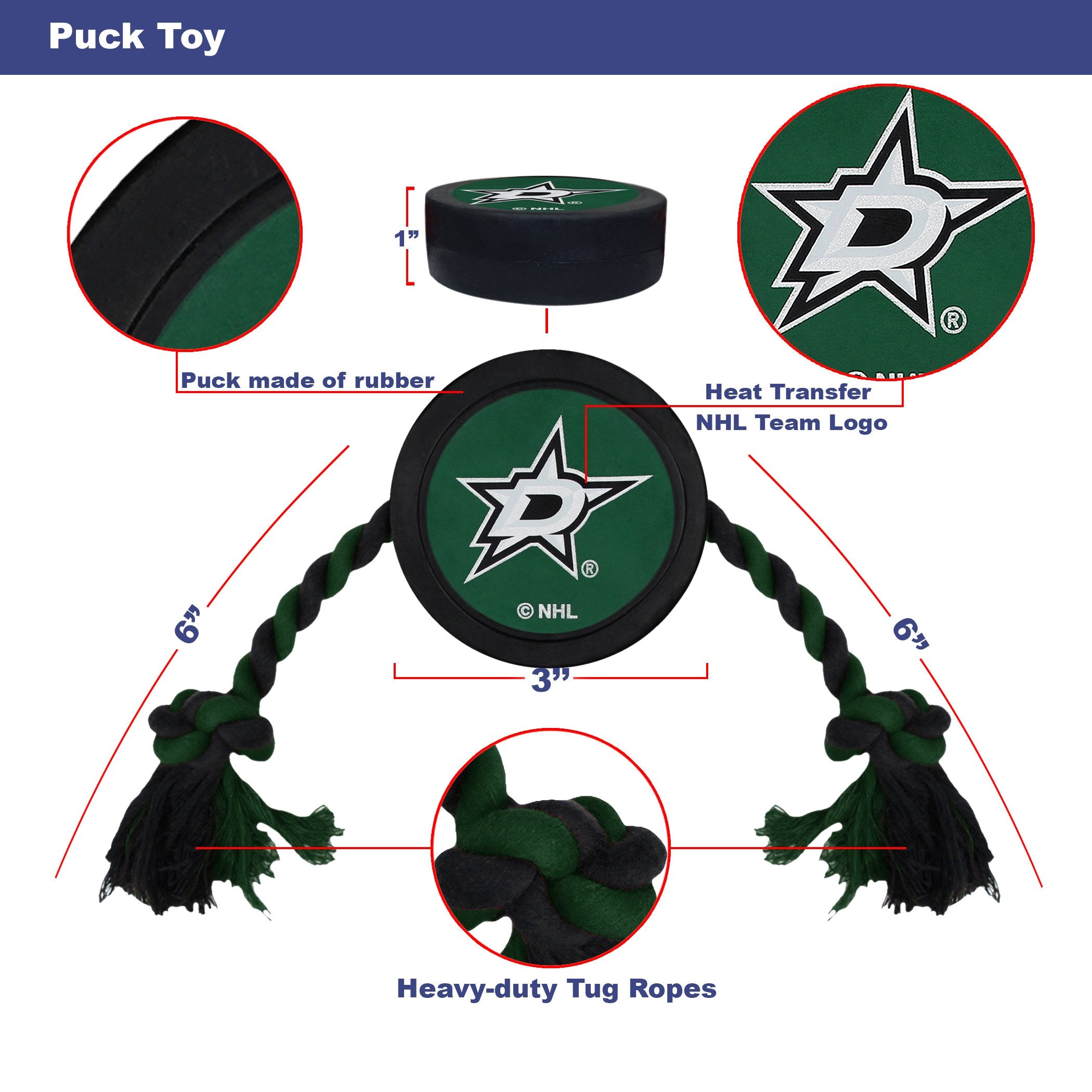 Pets First NHL Dallas Stars Puck Toy for Dogs & Cats. Play Hockey with Your Pet with This Licensed Dog Tough Toy Reward!