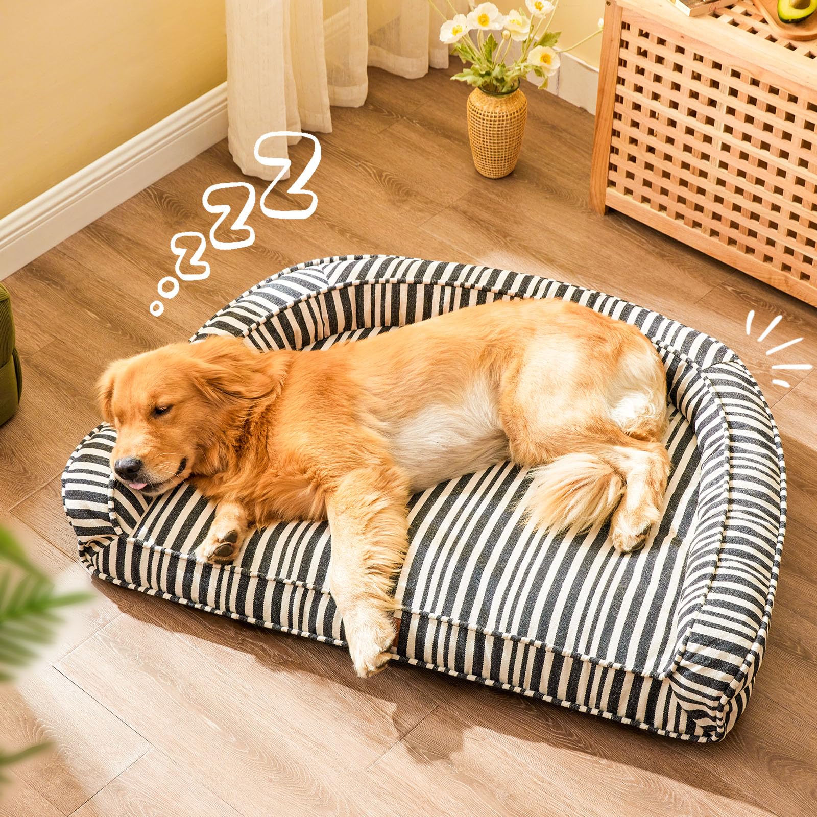 Chixnuggle Xl Dog Ded For Extra Larg Dogs, Waterproof Canvas Striped Big Pet Bed With Washable Removable Cover, 44X32X7Inches (S