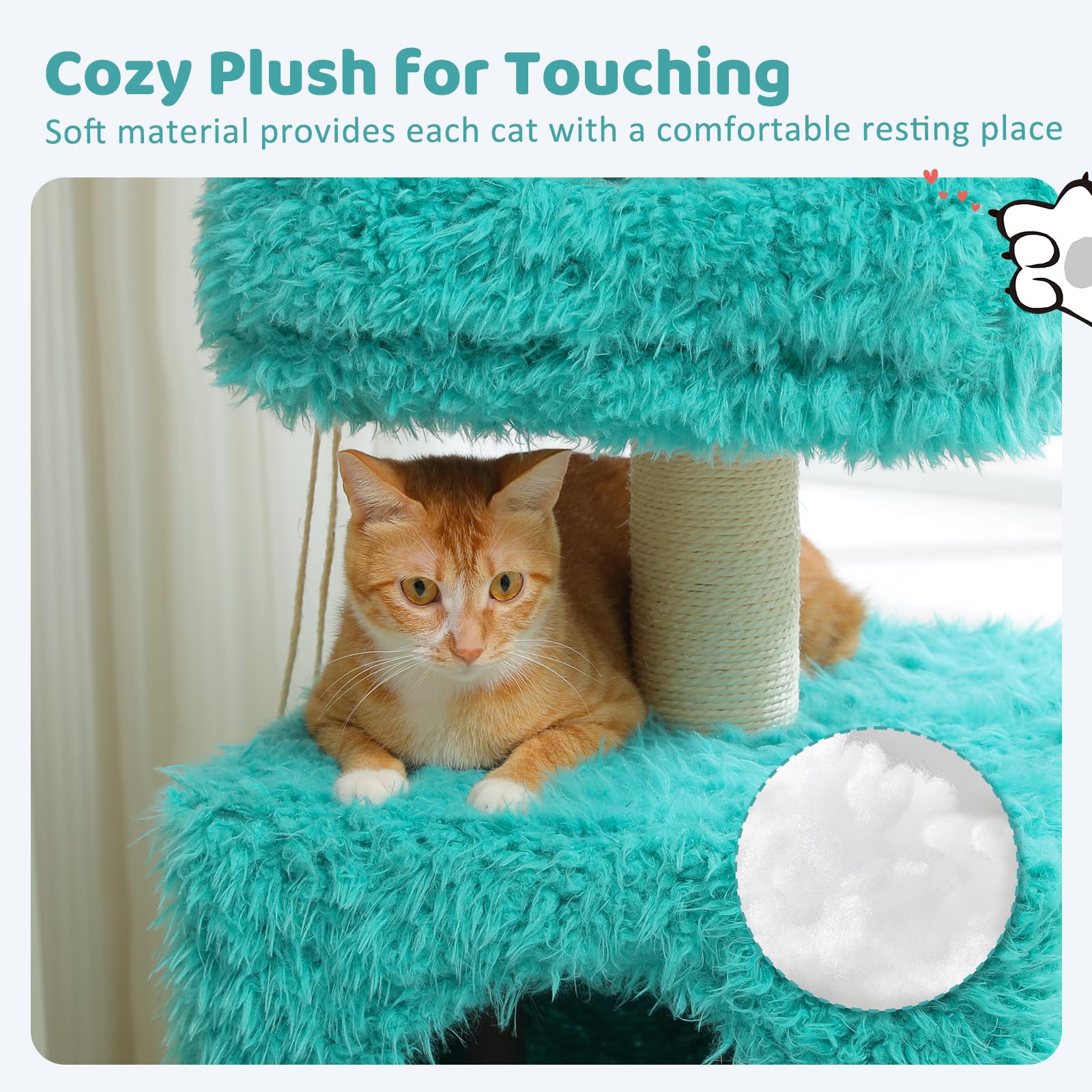Pawz Road Cartoon-Themed Cat Tree, 2 In 1 Modern Cat Tree Tower With 2 Large Cat Condos, 3-Level Robot Artistic Modeling Cat Fur