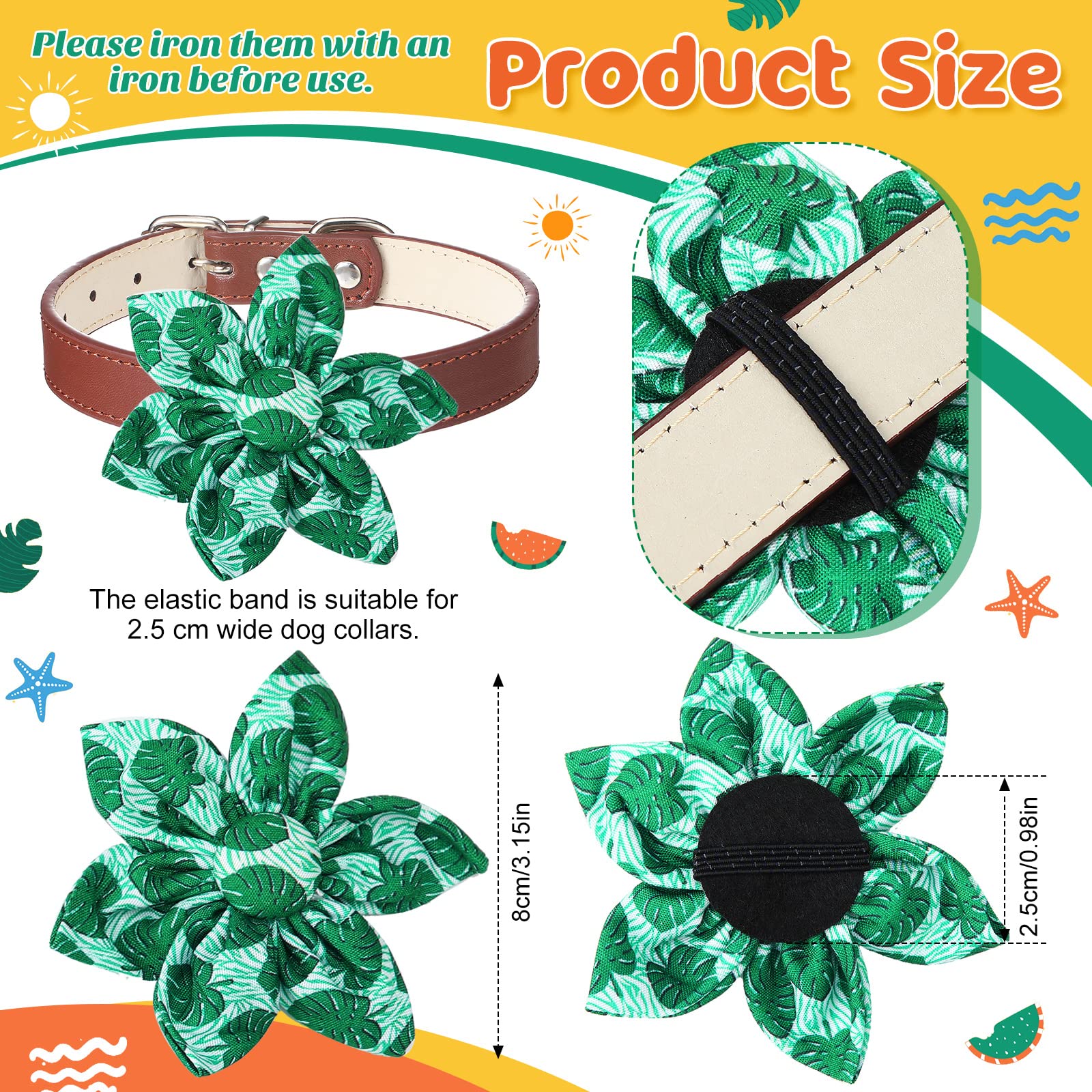 Cunno 60 Pcs Dog Collar Flowers Bulk Summer Hawaiian Dog Bow Ties Dog Collar Accessories Pet Charms Grooming Flamingo For Small