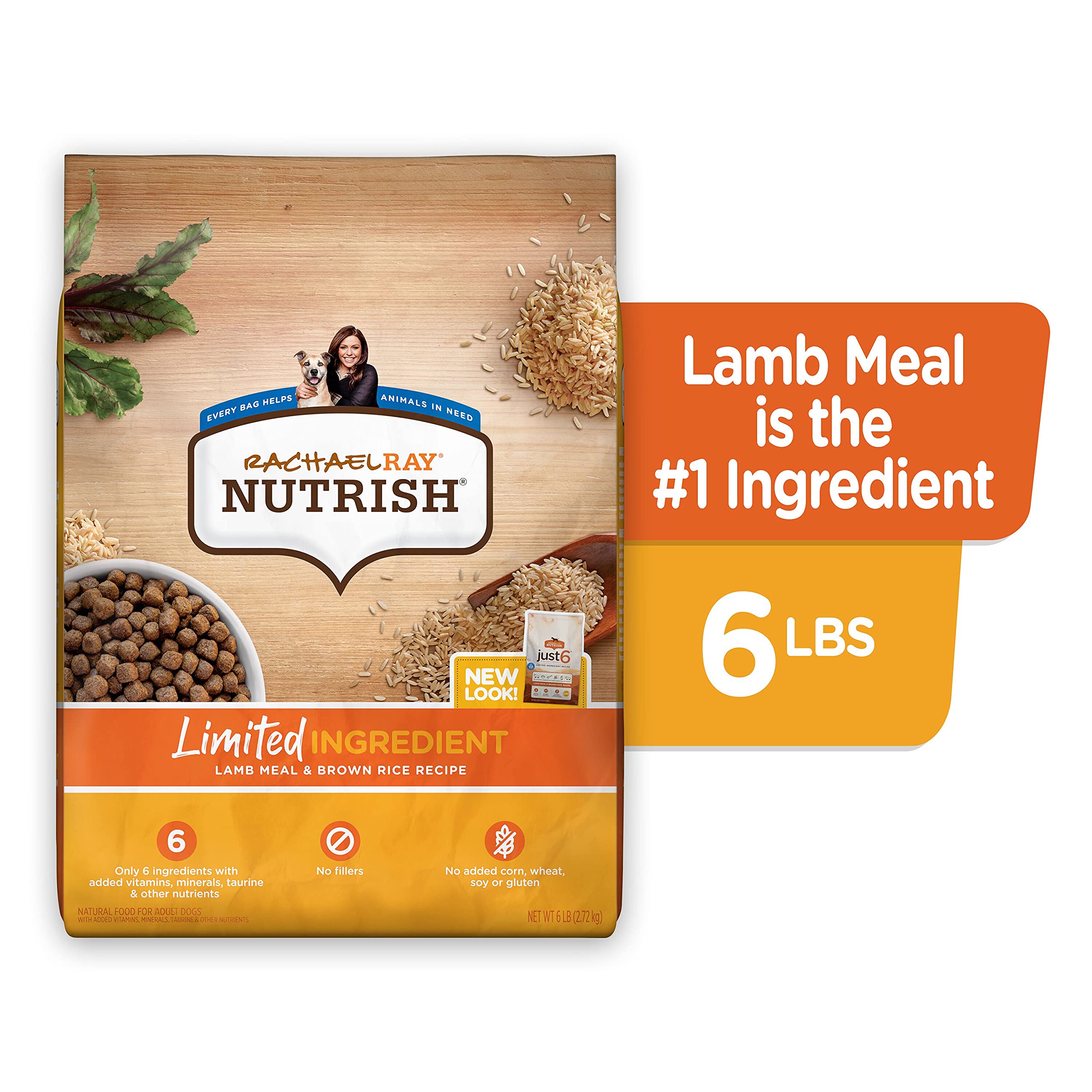 Rachael Ray Nutrish Limited Ingredient Diet Lamb Meal & Brown Rice Recipe, Lamb Meal & Rice, 6.00 Pound (Pack of 1) (Packaging D