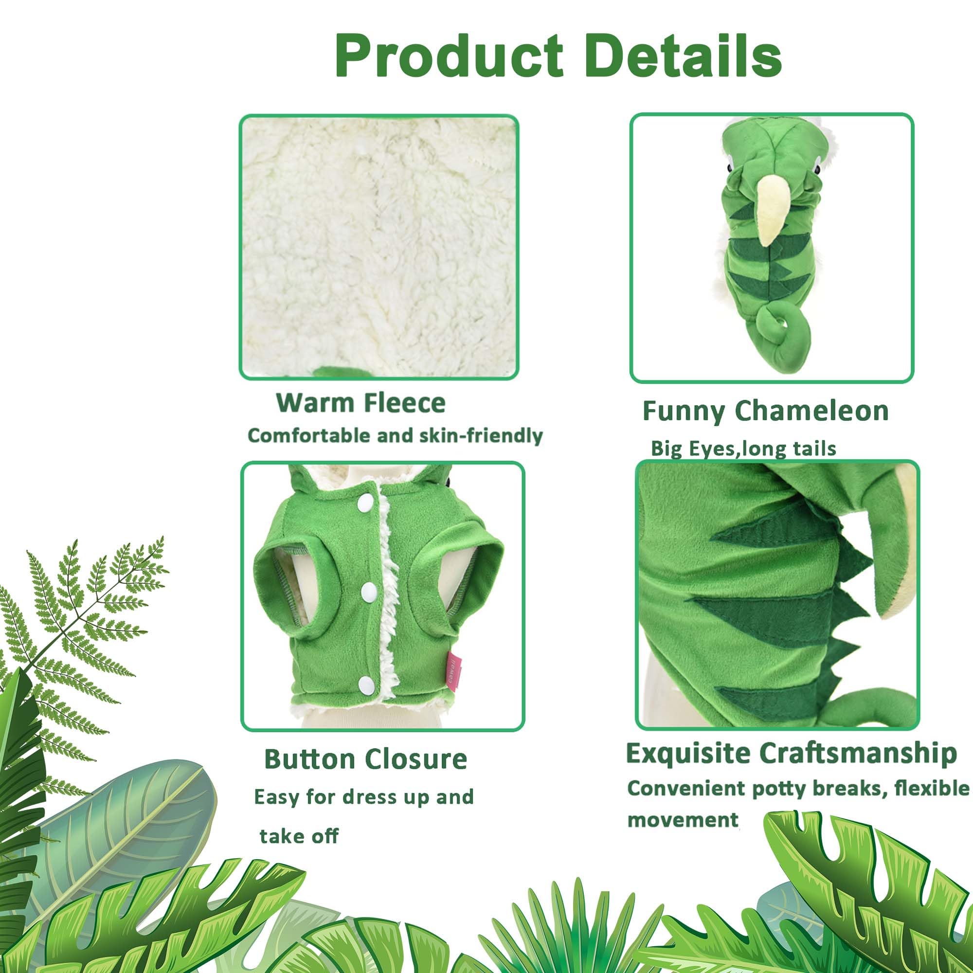 Muyaopet Chameleon Dog Costume For Halloween,Winter Fleece Pet Cat Coat Jacket For Small Medium Large Dog,Pet Funny Clothes Hood