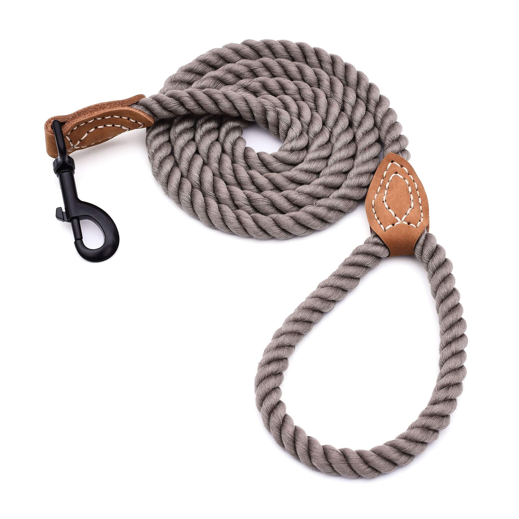Mile High Life Braided Cotton Rope Leash With Leather Tailor Handle And Heavy Duty Metal Sturdy Clasp (Camel, 60 Inch (Pack Of 1))