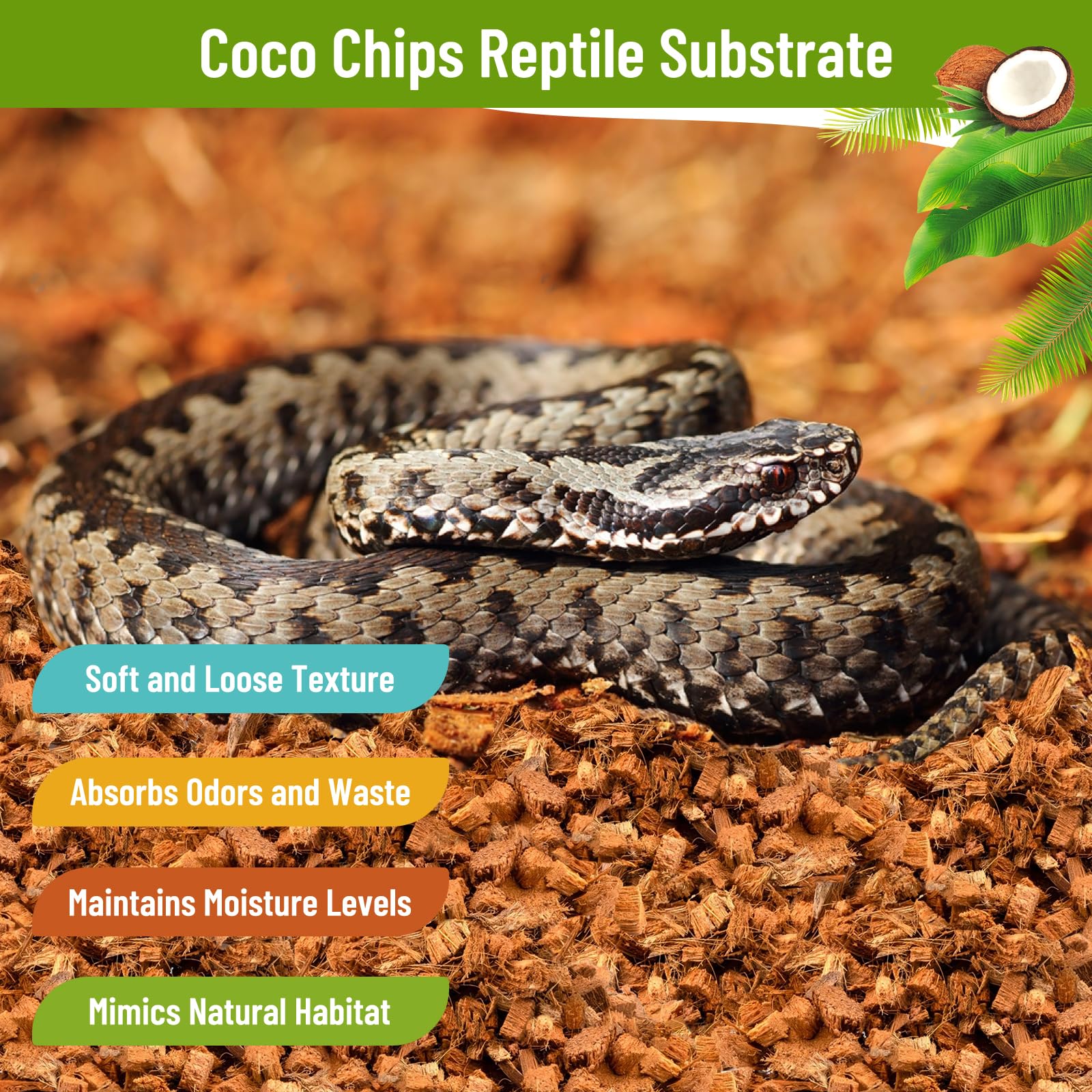 Riare 2 Pack Natural Coconut Chip Substrate for Reptiles- Compressed Coconut Husk Reptiles Bedding, Coco Husk Chip Terrarium Sub