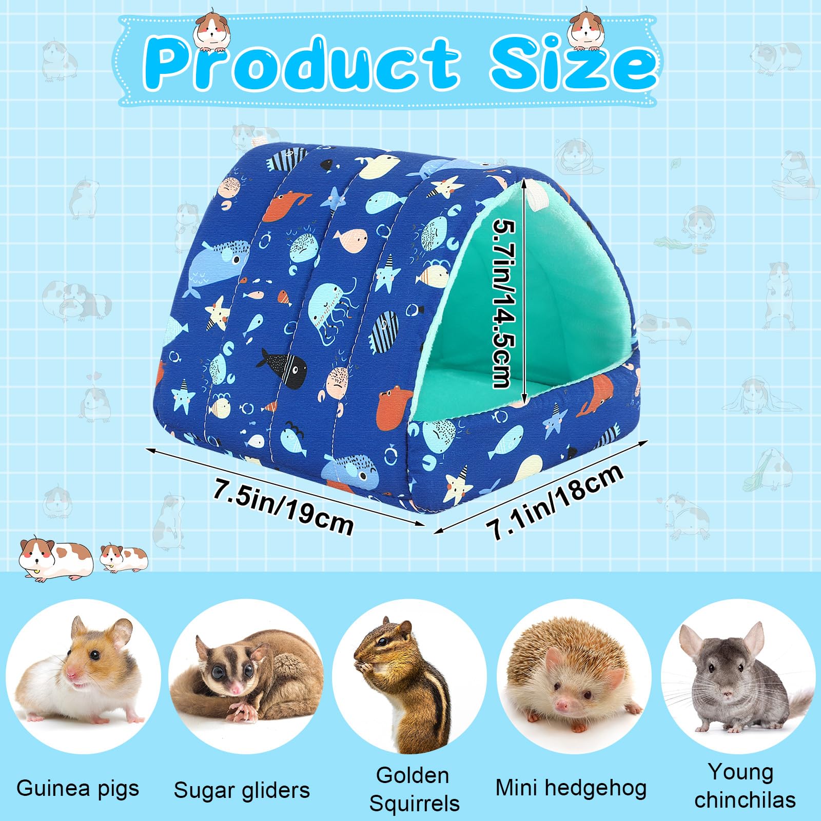 Upins 2Pcs Guinea Pig Hideout,Guinea Pig Bed Houses Washable Small Animal House Cage Accessories For Dwarf Rabbits Chinchillas H
