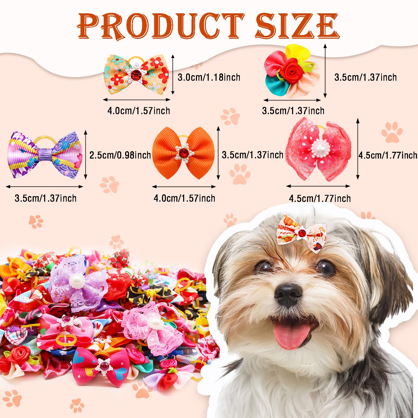 60Pcs Dog Hair Bows, Dog Bows Grooming Made Of High Tenacity Rubber Bands, 30 Beautiful Puppy Bows In (Mix)