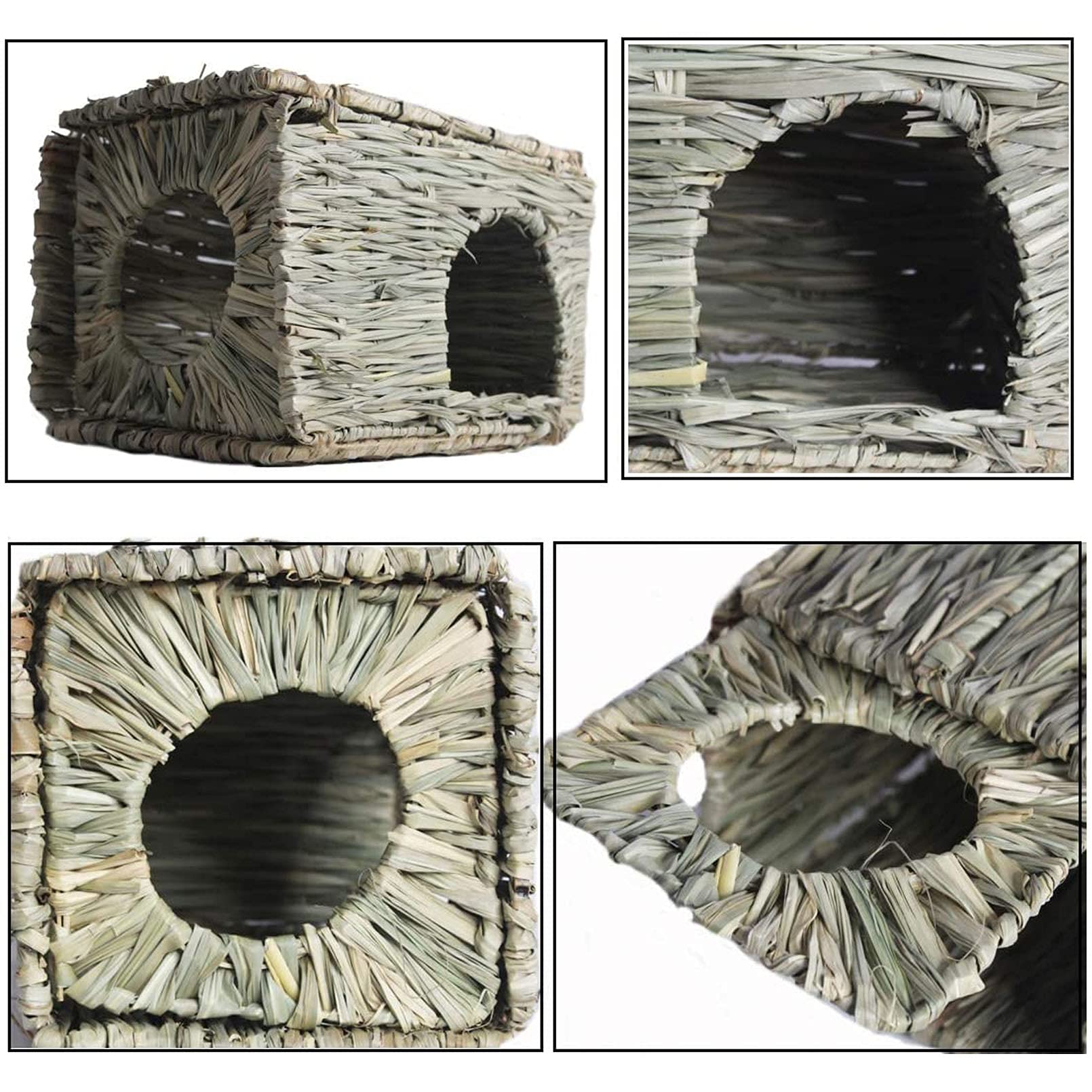 Tfwadmx 2 Pack Rabbit Grass House - Natural Hand Woven Seagrass Play Hay Bed, Collapsible Hideaway Hut Toy For Bunny Hamster Guinea Pig Chinchilla Ferret